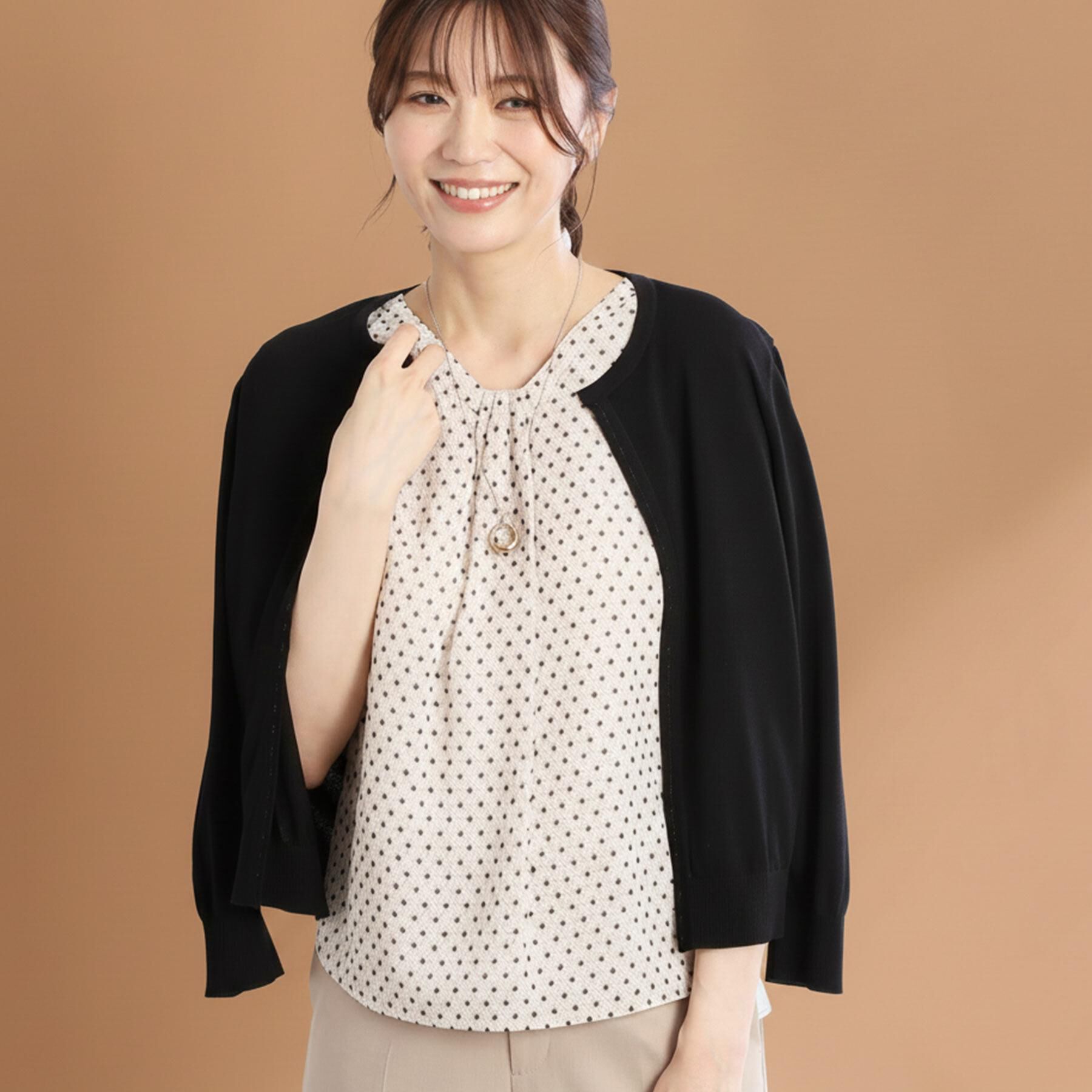 Reflect「【手洗い可】7分袖ドライタッチカーディガン」|カーディガン|ブラック(019)