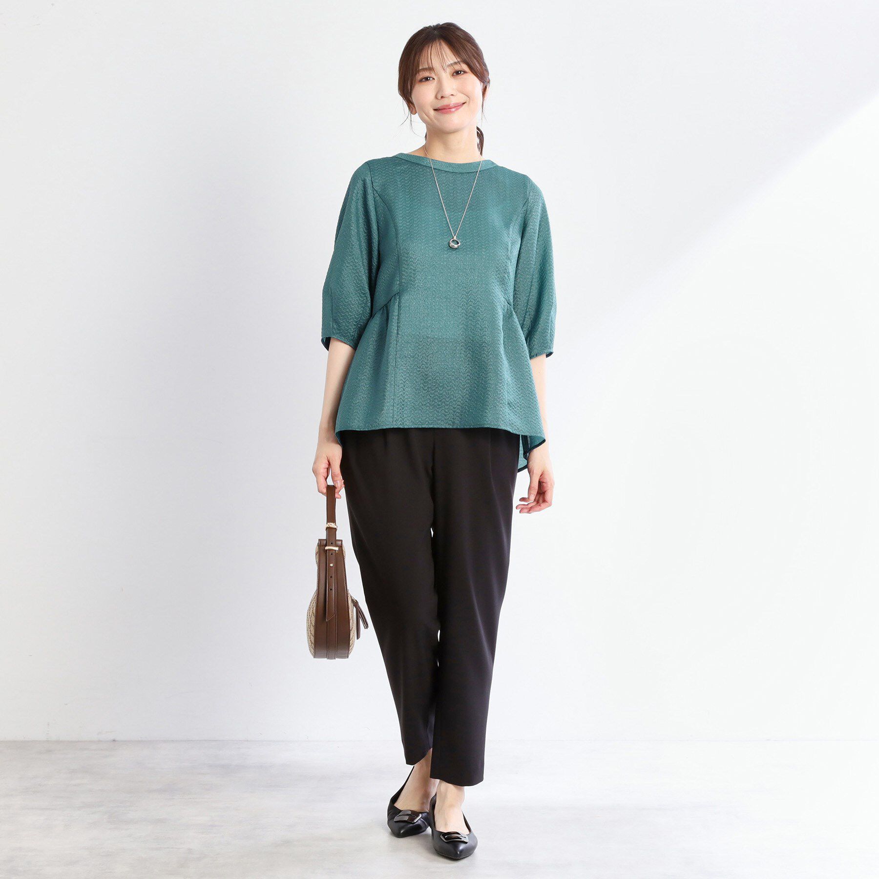 Reflect「【すっきり見え！長め丈】ペプラムデザインシアーブラウス」|シャツ・ブラウス|