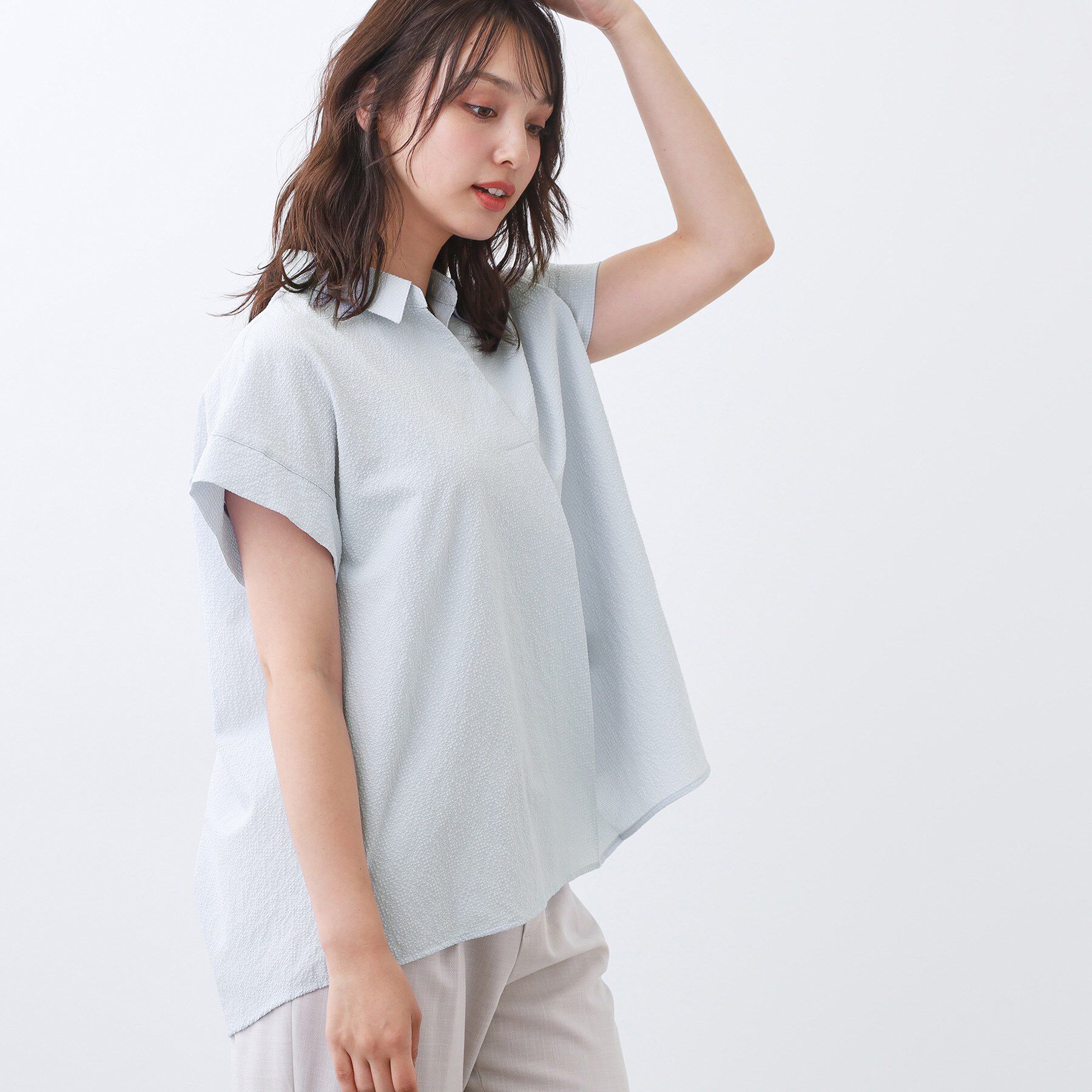 Reflect「【二の腕さりげなくカバー】シャツ衿オフボディブラウス」|シャツ・ブラウス|