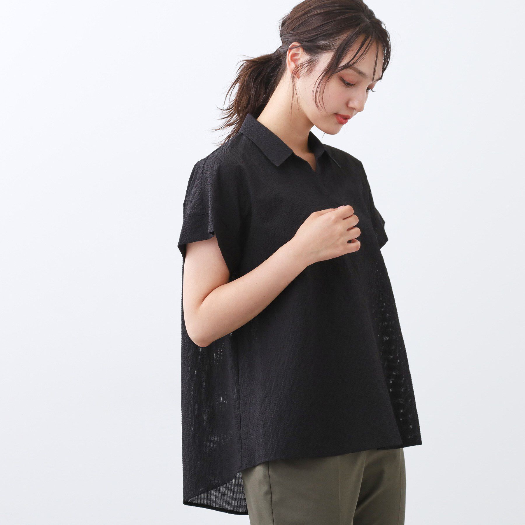 Reflect「【二の腕さりげなくカバー】シャツ衿オフボディブラウス」|シャツ・ブラウス|