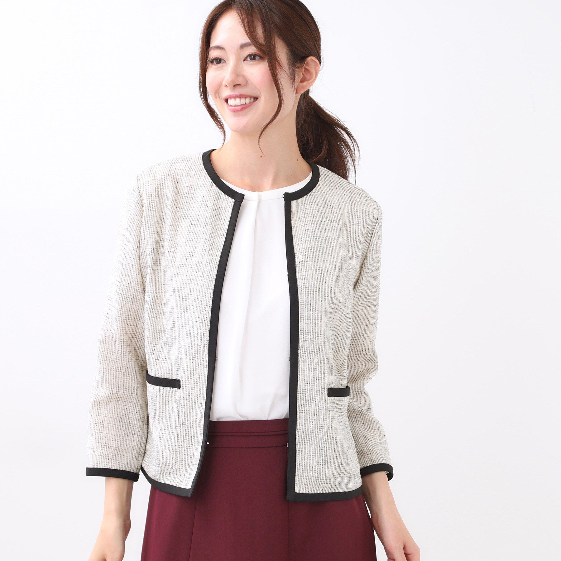 Reflect「【軽い着心地】メッシュツイードジャケット」|ノーカラージャケット|