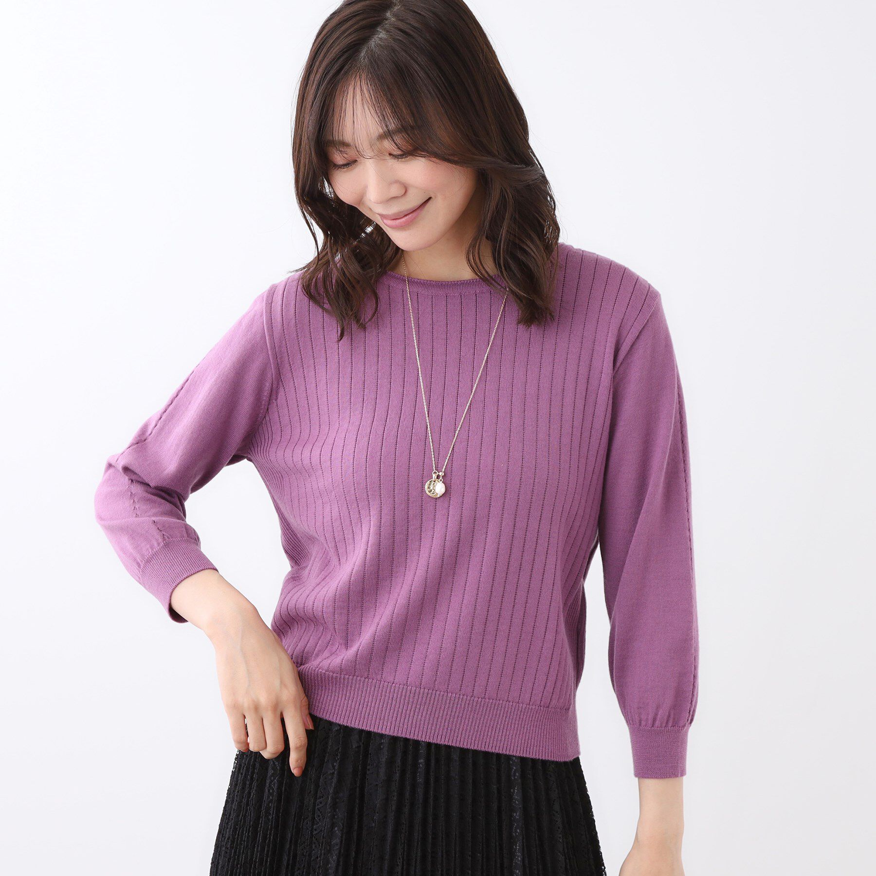 Reflect「【WEB先行カラーあり／インナーにおすすめ◎／アンサンブル可】すっきり見え縦編み柄ニット」|ニット・セーター|