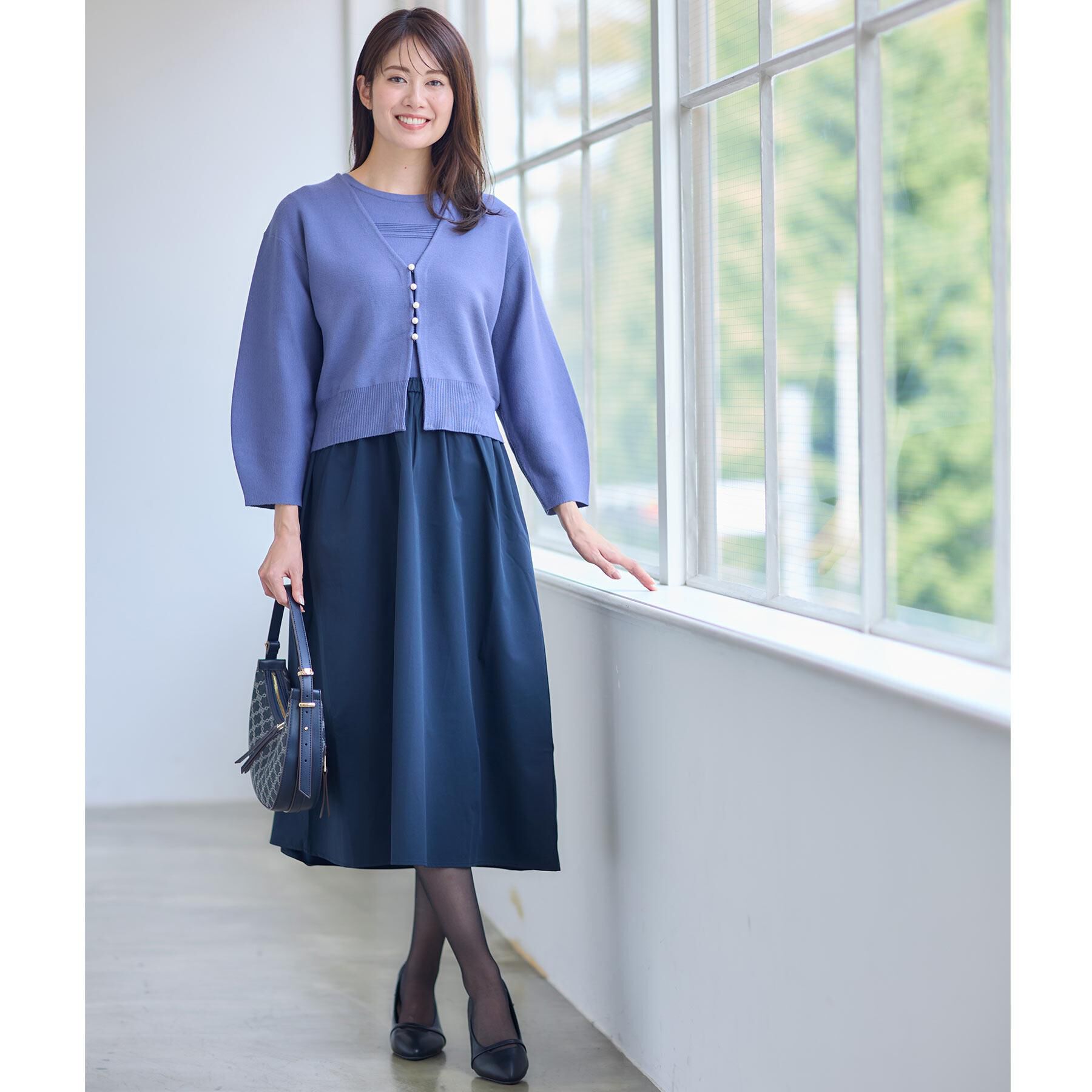 Reflect「【一枚で着映える◎／セットアップ可】ニット&times;タフタドッキングワンピース」|ワンピース|