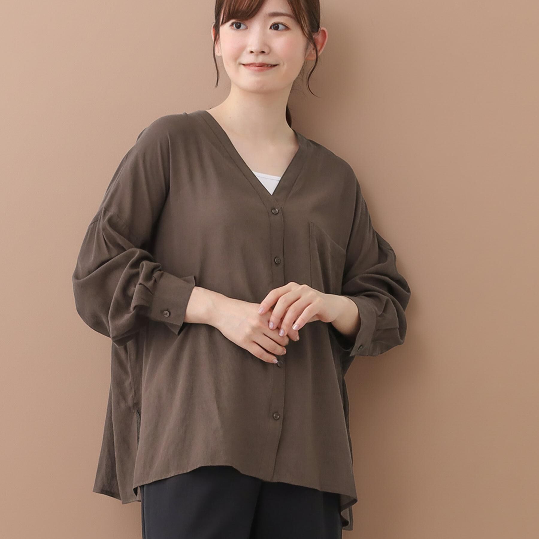 Reflect「【体型カバー】シャツ風カーディガン」|シャツ・ブラウス|ブラウン(043)