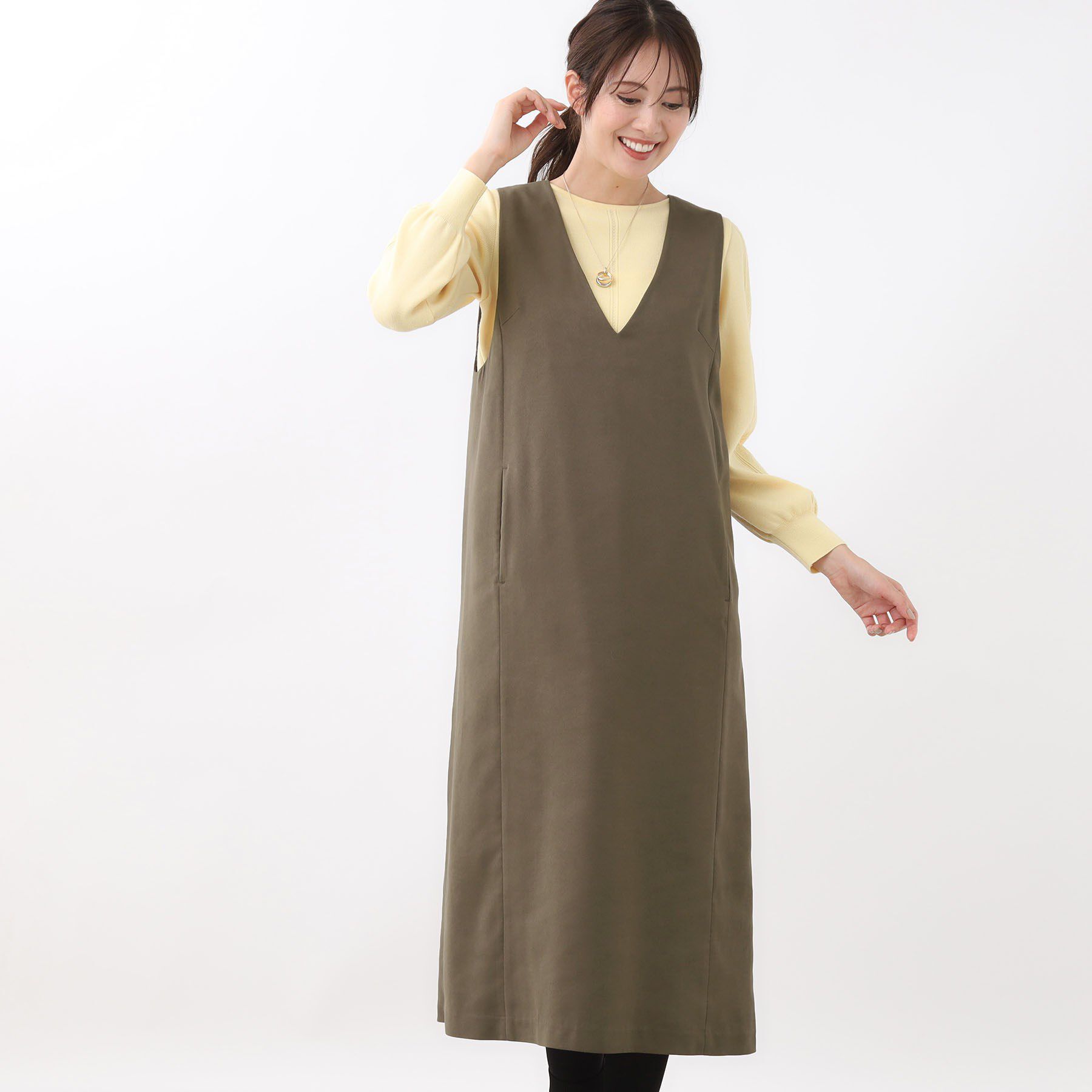 Reflect「【すっきりシルエット】スエードライクジャンパースカ―ト」|ワンピース|モカブラウン(042