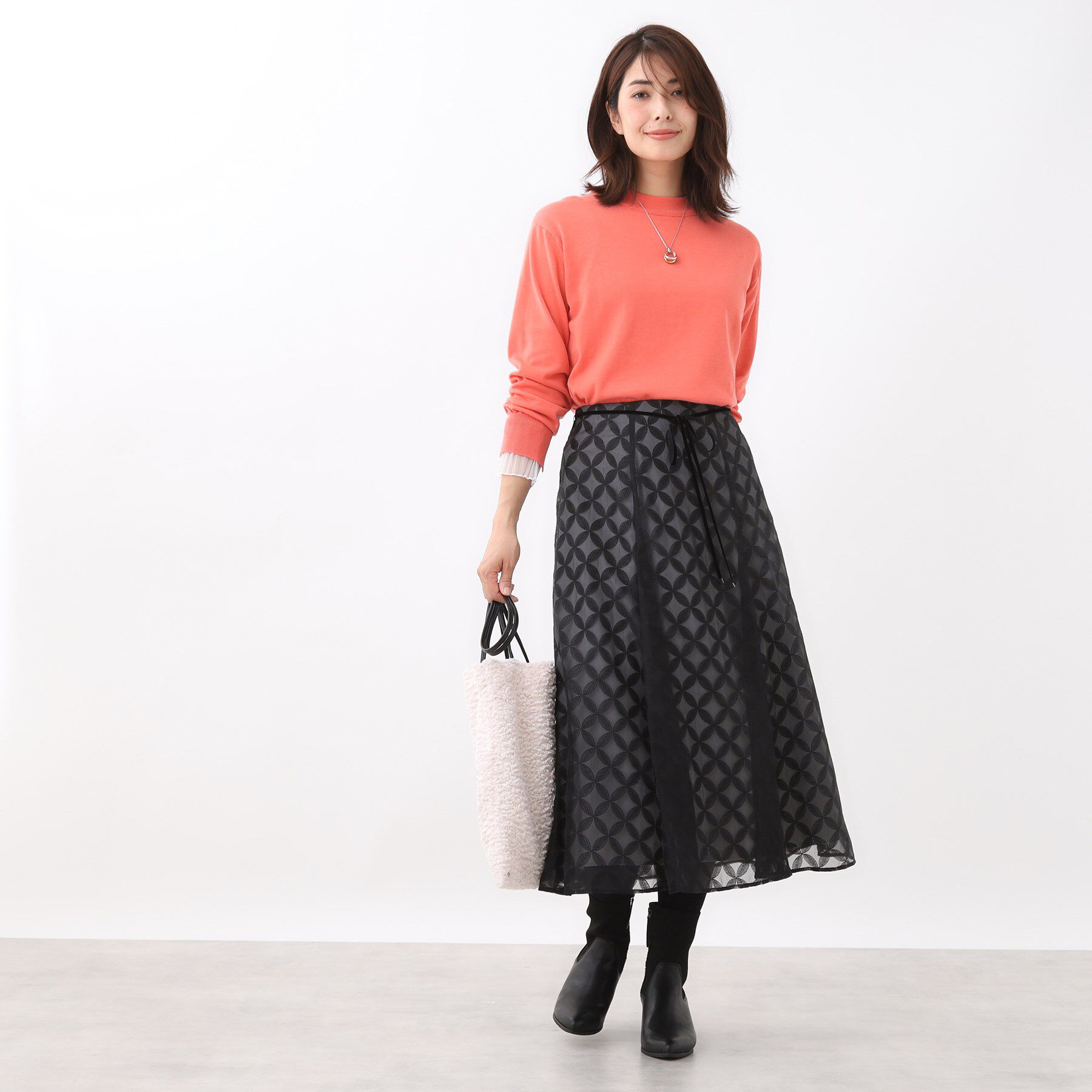 Reflect「【ウエストリボン付き】フラワー柄シアーフレアスカート」|スカート|