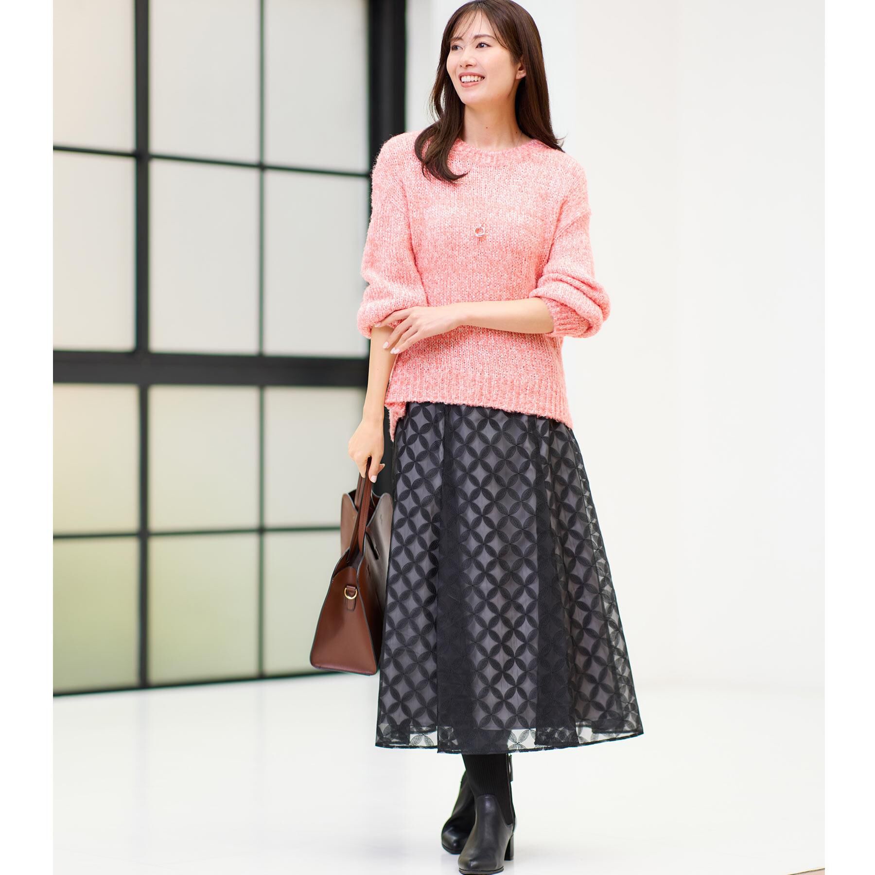 Reflect「【ウエストリボン付き】フラワー柄シアーフレアスカート」|スカート|