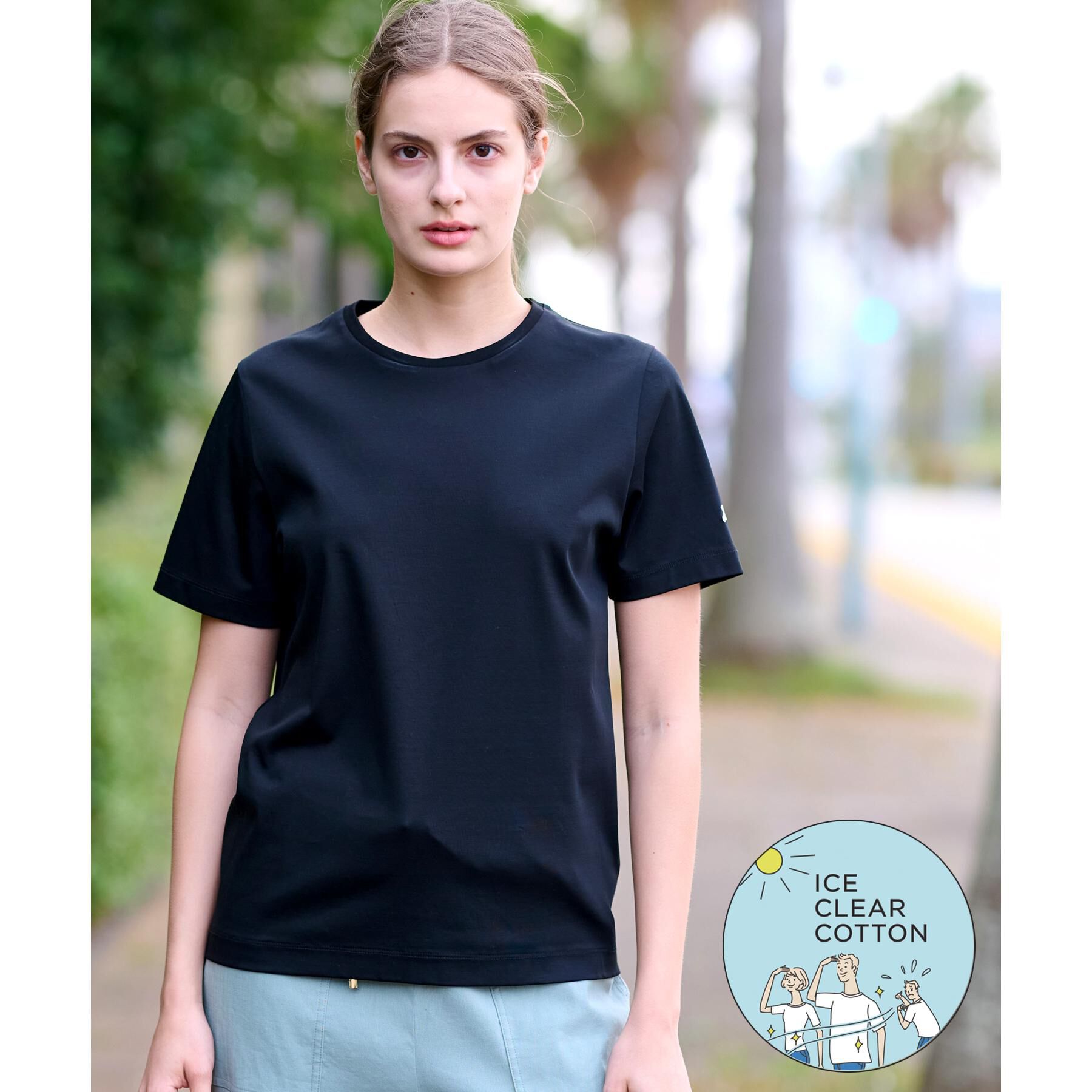 DRESSTERIOR「【接触冷感/抗菌防臭/消臭】アイスクリアコットンTシャツ」|Tシャツ・カットソー|ブラック(019)