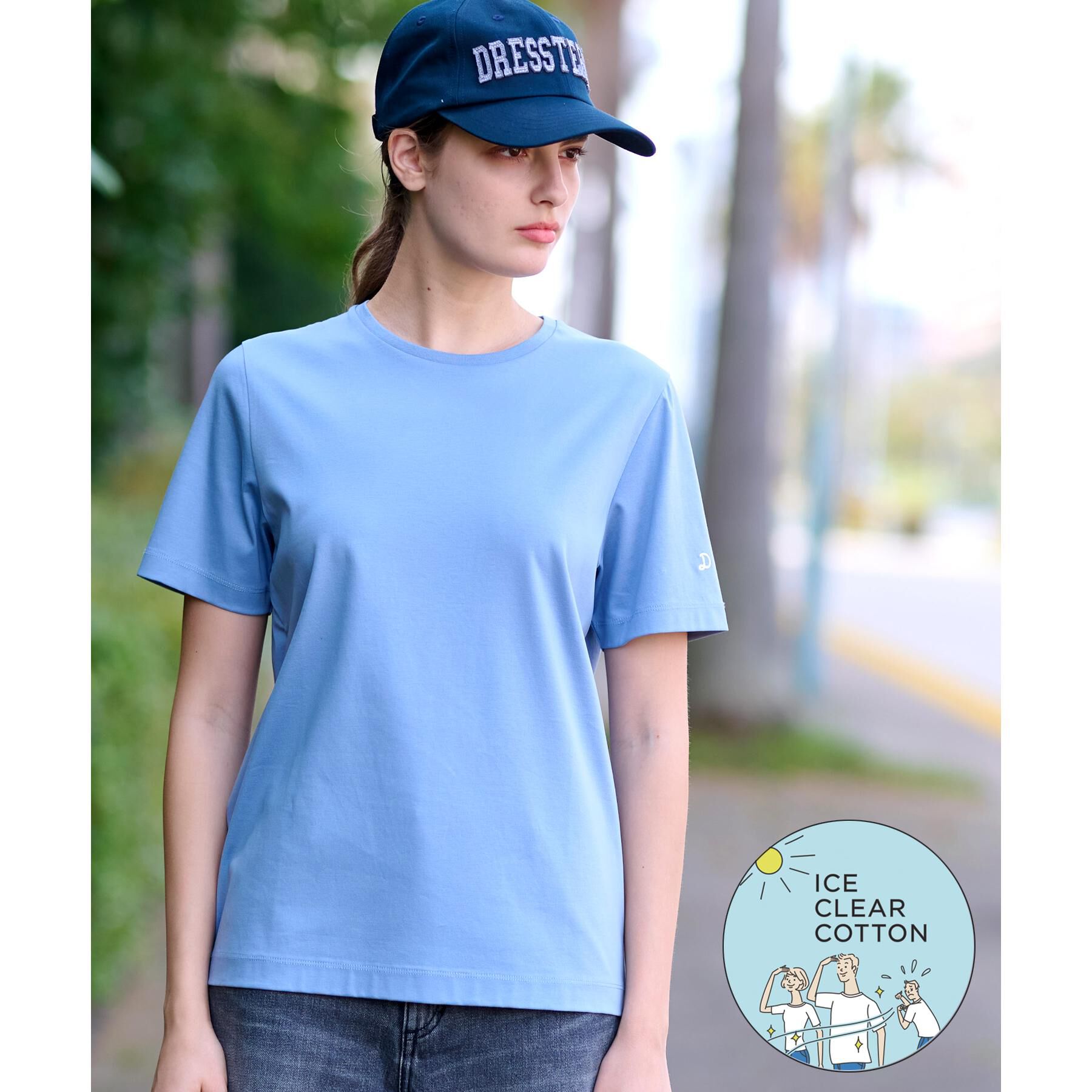 DRESSTERIOR「【接触冷感/抗菌防臭/消臭】アイスクリアコットンTシャツ」|Tシャツ・カットソー|ブルー(091)