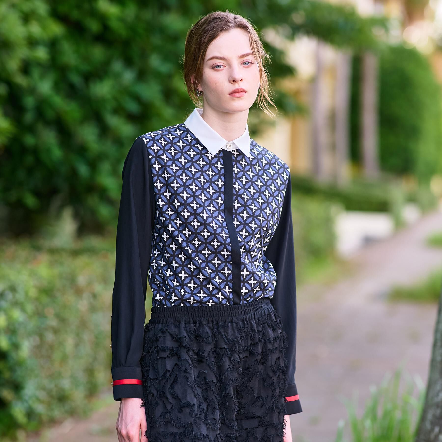 DRESSTERIOR「【美人百花/モデル美香着用】オーバーラップサークルコンビシャツ」|シャツ・ブラウス|