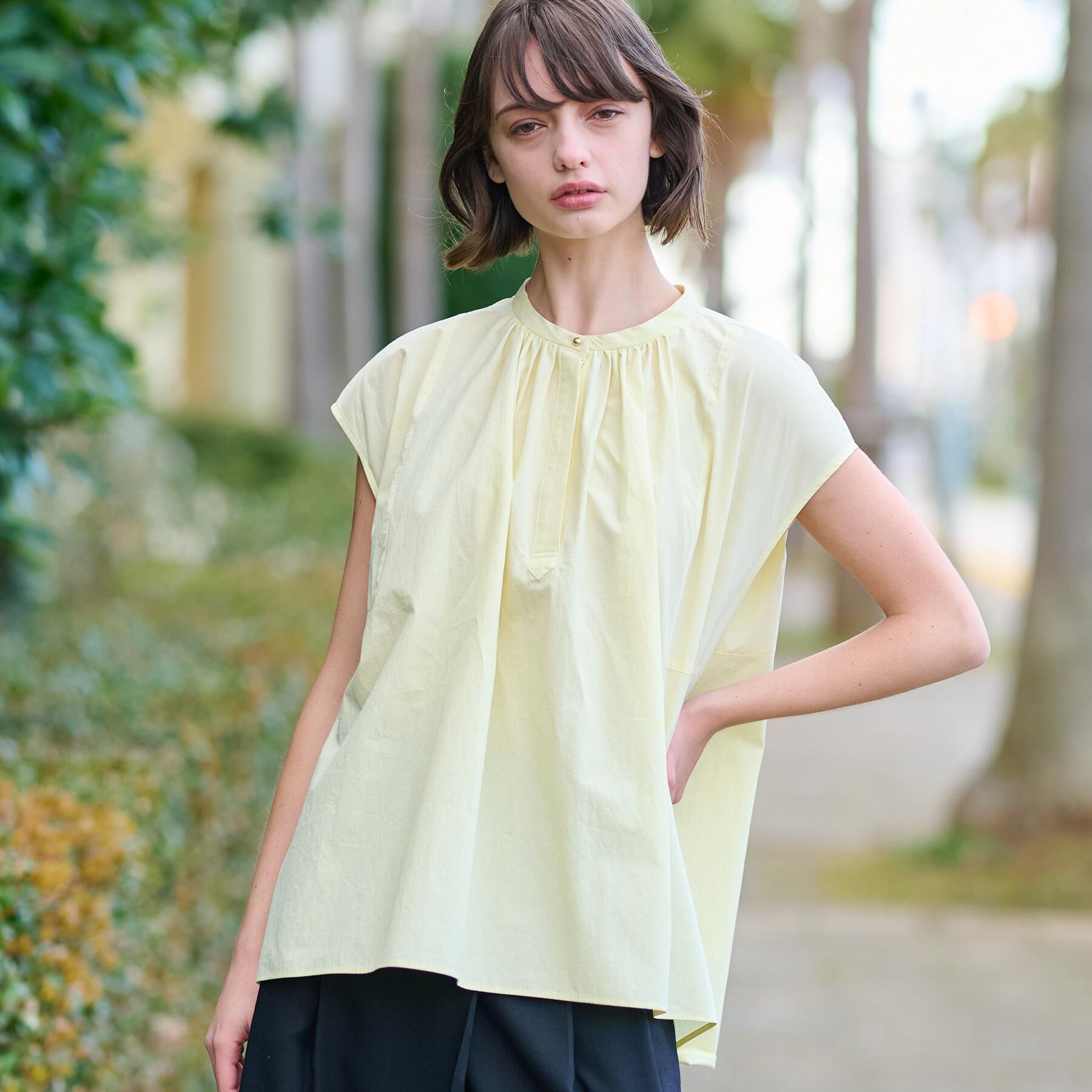 DRESSTERIOR「【コットン100％/洗える】フレンチスリーブイレギュラーヘムブラウス」|シャツ・ブラウス|
