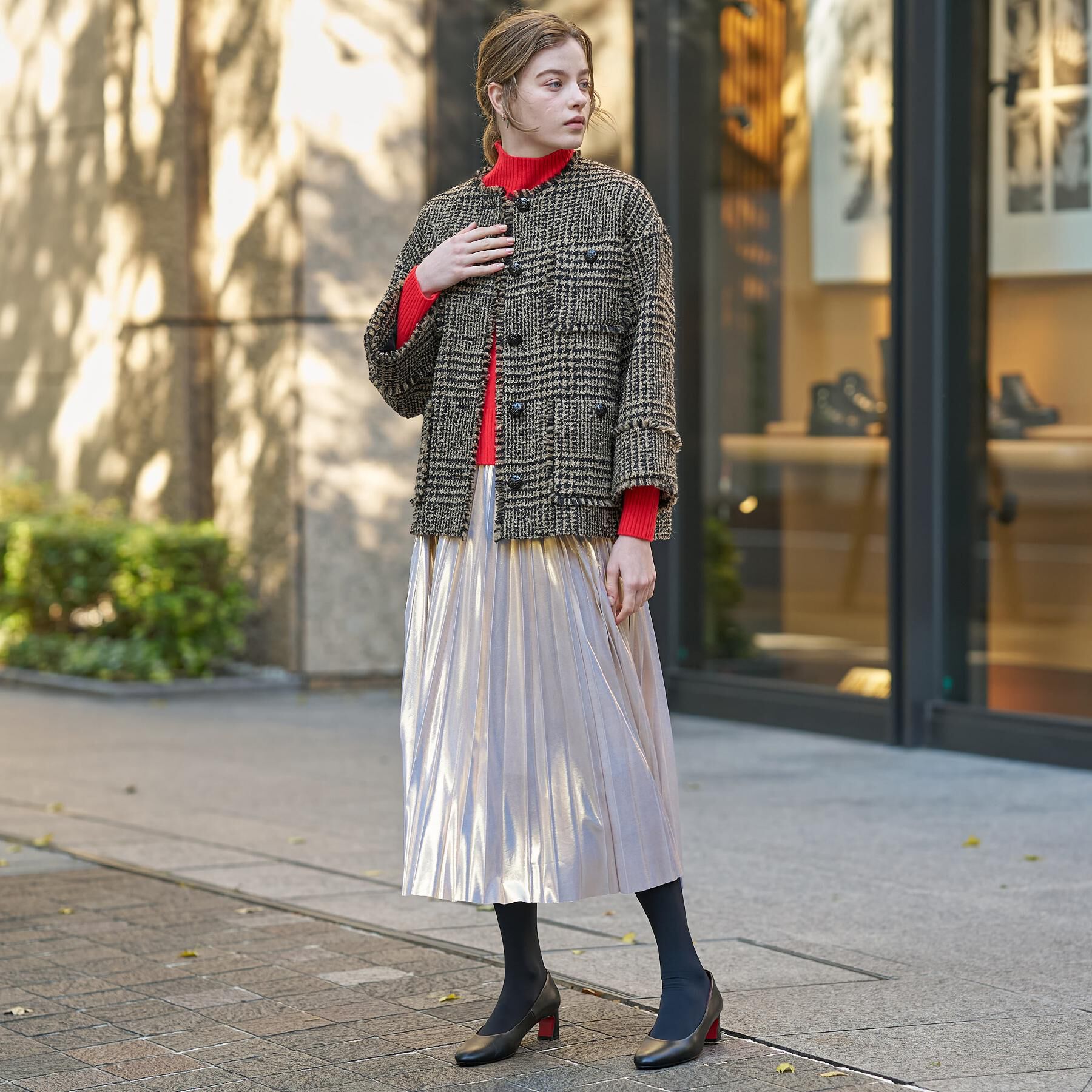 DRESSTERIOR「【洗える/ストレッチ性/オンオフ】箔プリントプリーツスカート」|スカート|