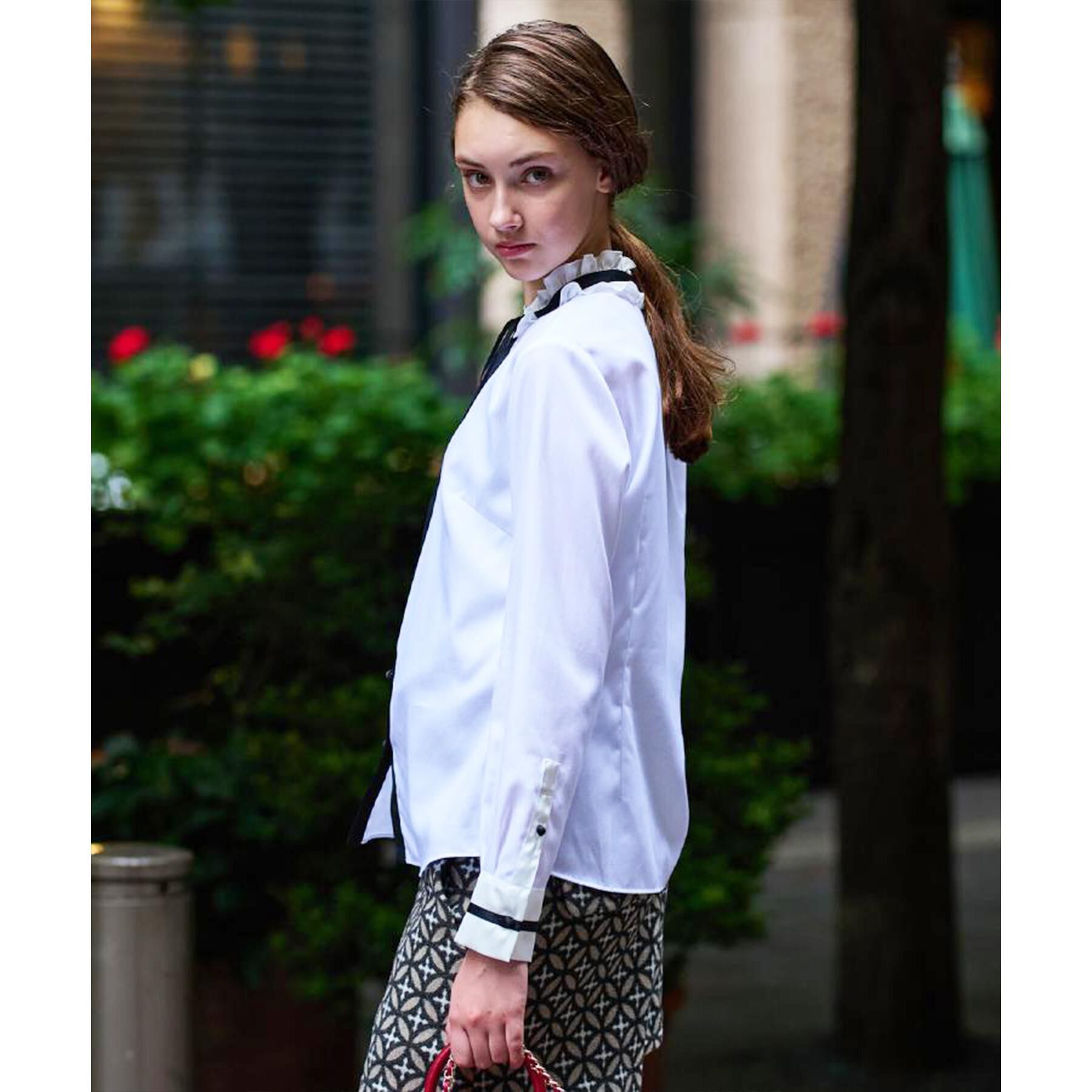 DRESSTERIOR「【洗える/コットン100％】フリルカラーボウタイブラウス」|シャツ・ブラウス|