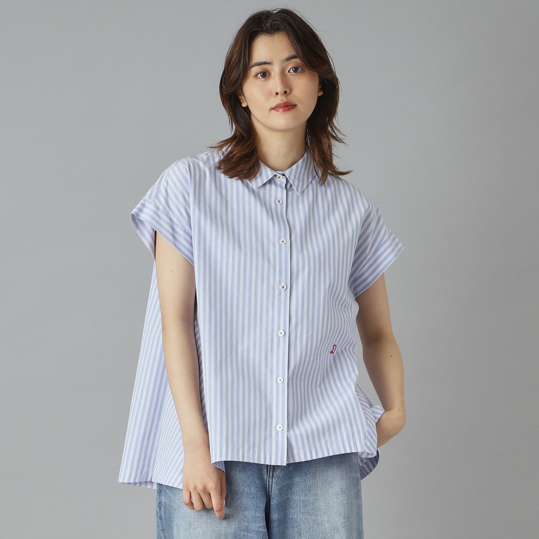 DRESSTERIOR「【洗える/コットン100％】イレギュラーヘムストライプシャツ」|シャツ・ブラウス|