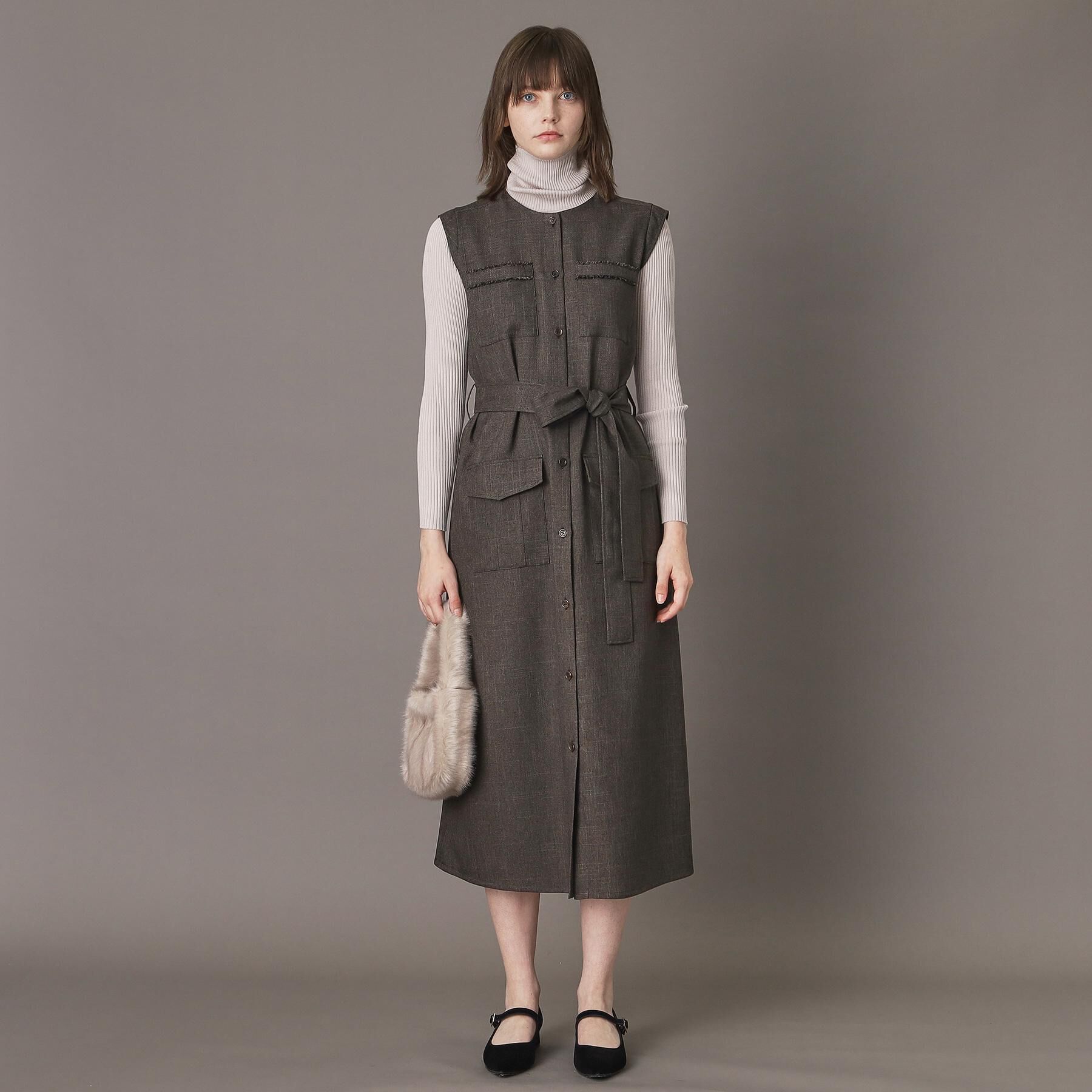 DRESSTERIOR「【洗える/前開きボタン】ウォッシャブルツイードライクワンピース」|ワンピース|