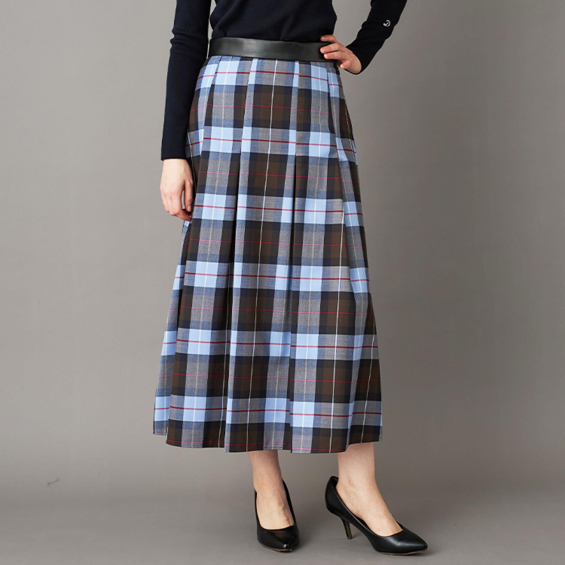 DRESSTERIOR「チェックタックソフトプリーツスカート」|スカート|ブルー系(264)