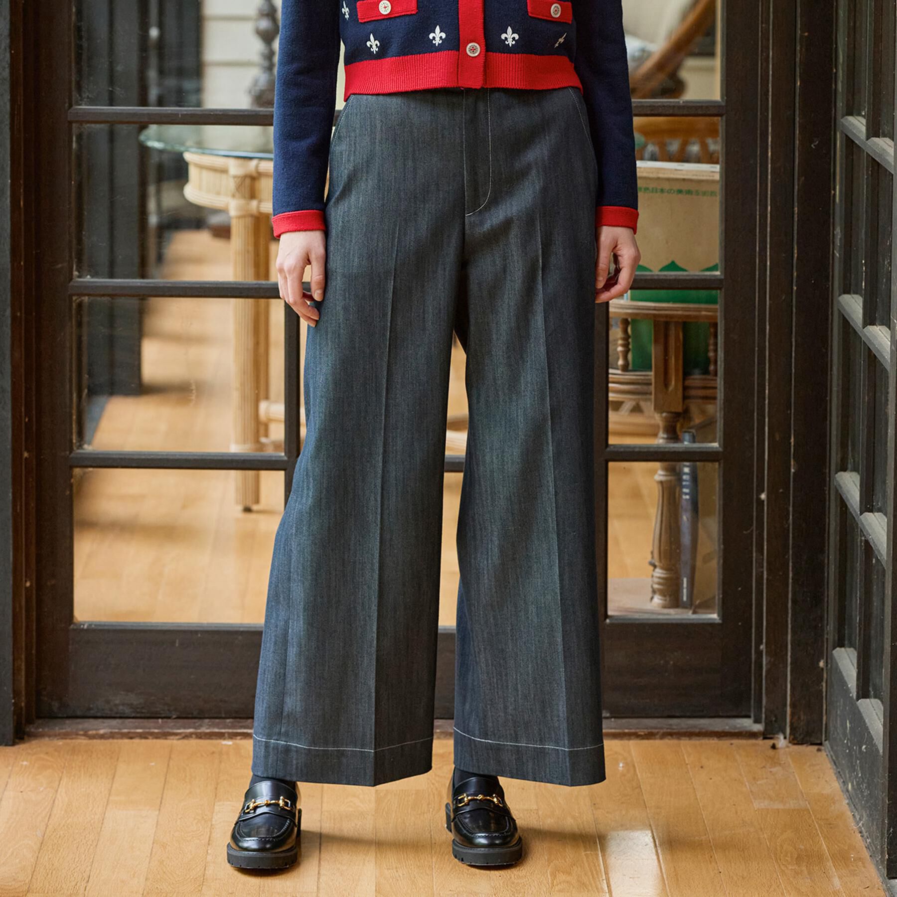 DRESSTERIOR「デニムイージーワイドパンツ」|その他|ネイビー(094)