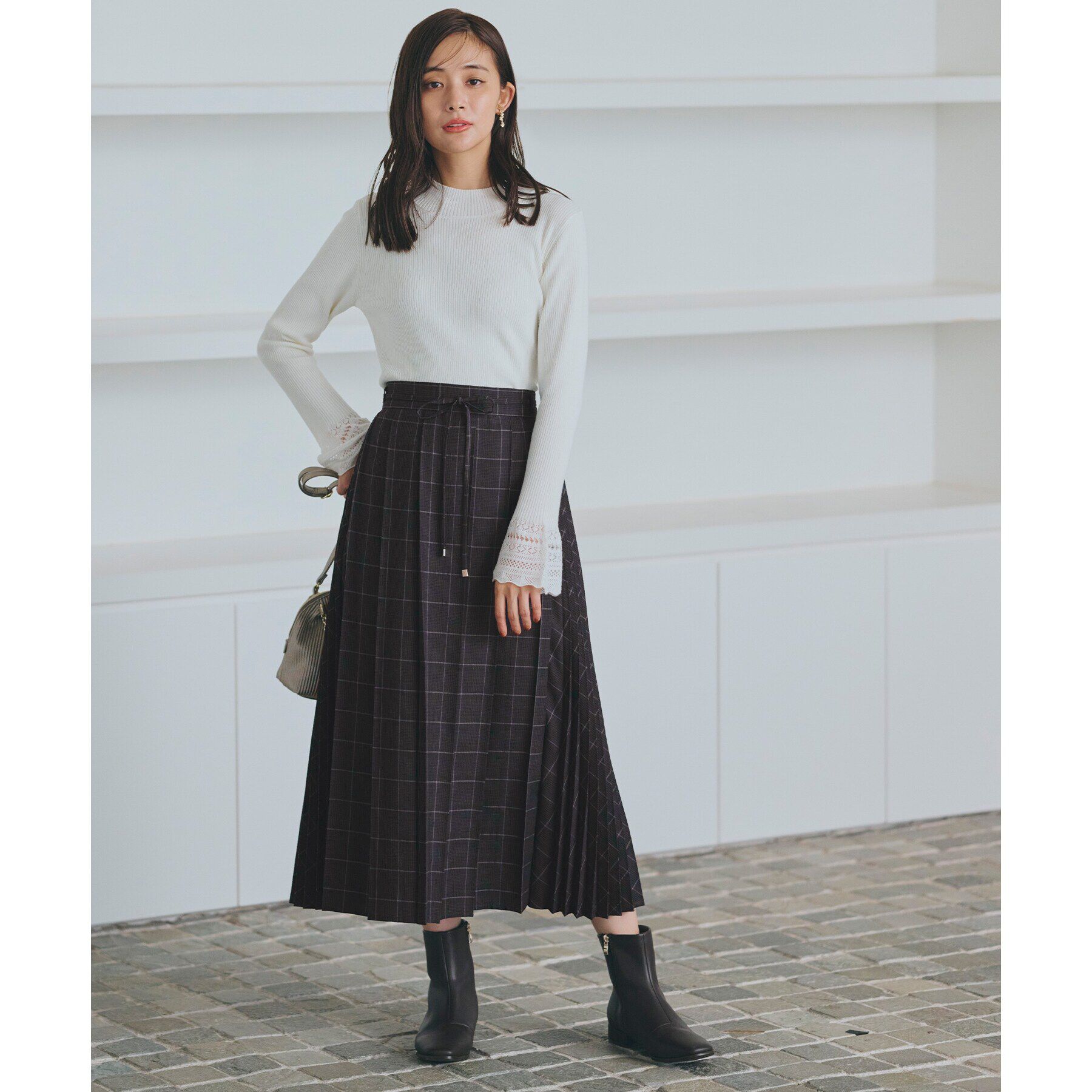 grove「ダブルプリーツチェックスカート」|スカート|