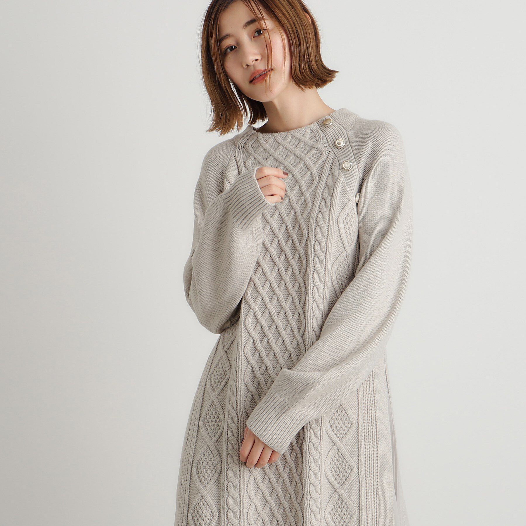 grove「ケーブルサイドプリーツニットワンピース」|ワンピース|