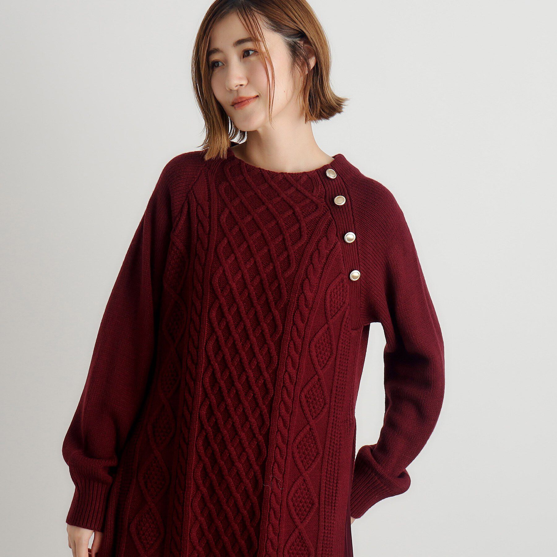 grove「ケーブルサイドプリーツニットワンピース」|ワンピース|