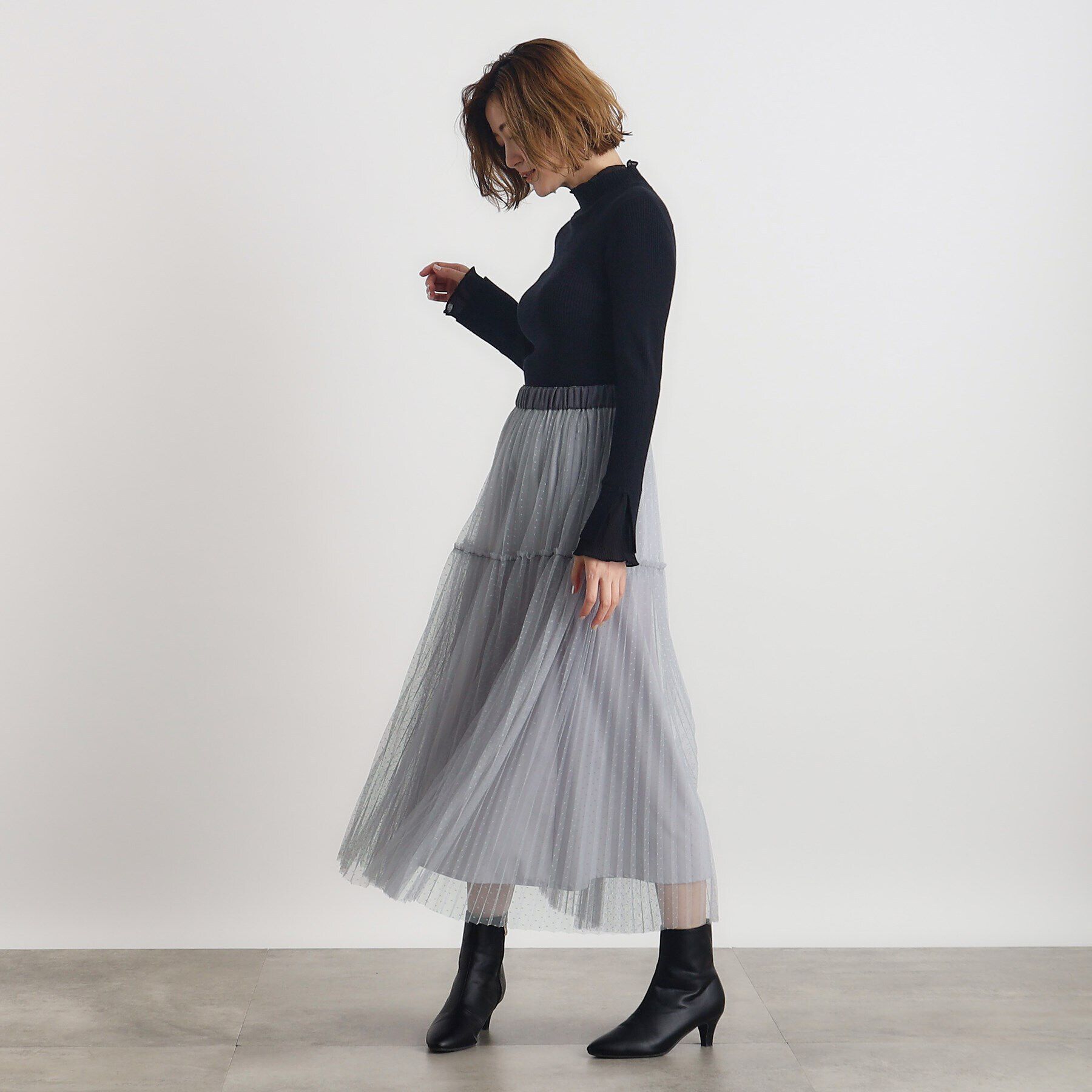 grove「ドットチュールプリーツスカート」|スカート|