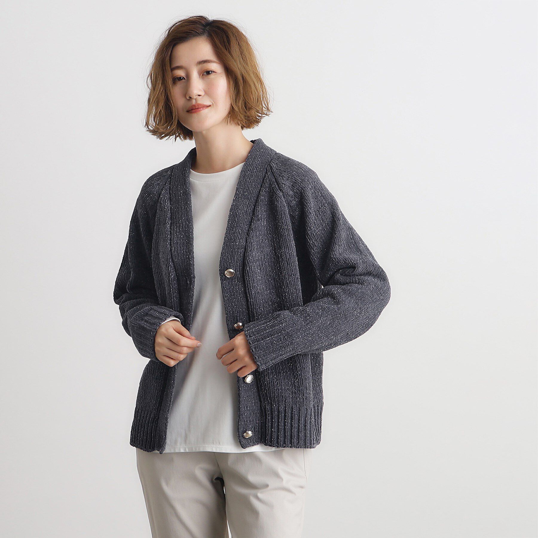 grove「ラメモールVネックカーディガン」|カーディガン|