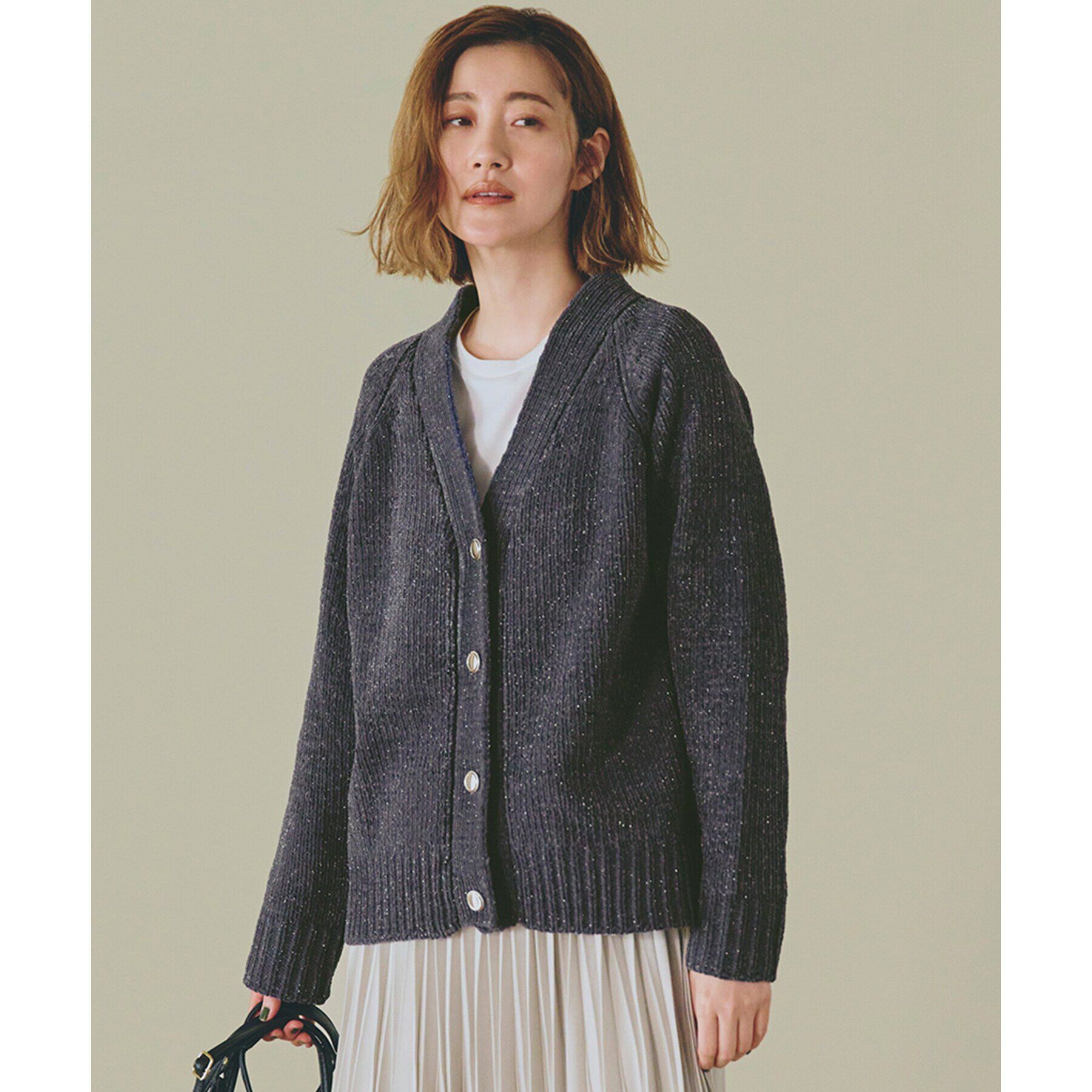 grove「ラメモールVネックカーディガン」|カーディガン|ネイビー(094)