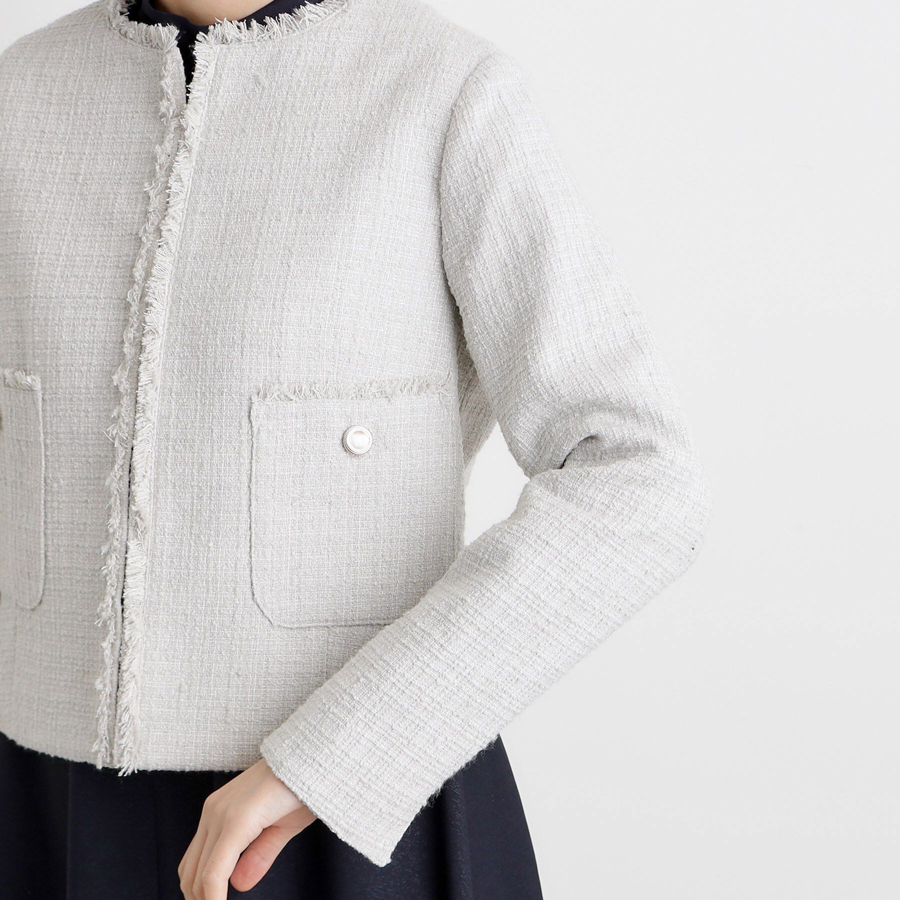 grove「【雑誌掲載】ツイードコンパクトジャケット」|ノーカラージャケット|