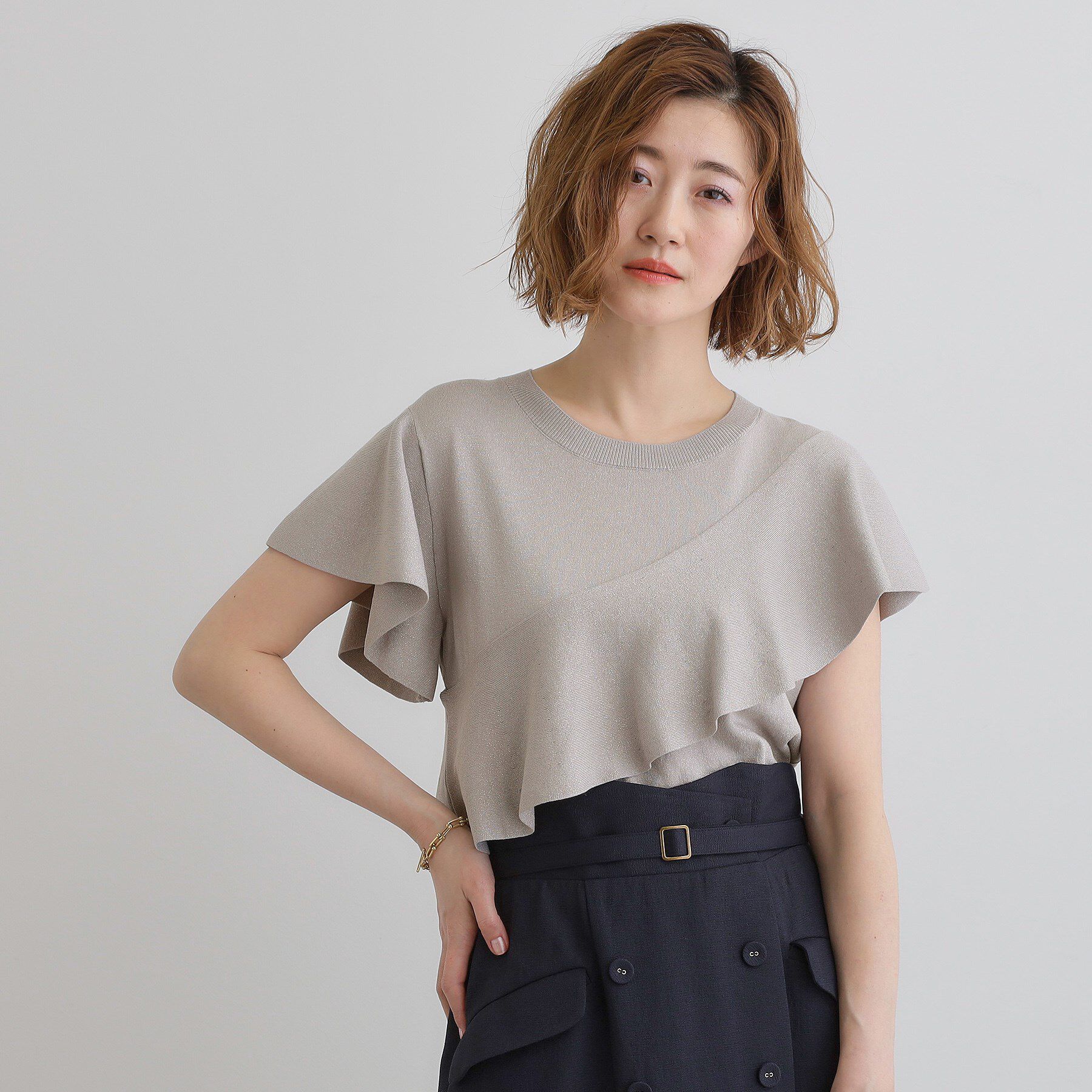 grove「アシメフレアニットプルオーバー」|ニット・セーター|グレー(012)