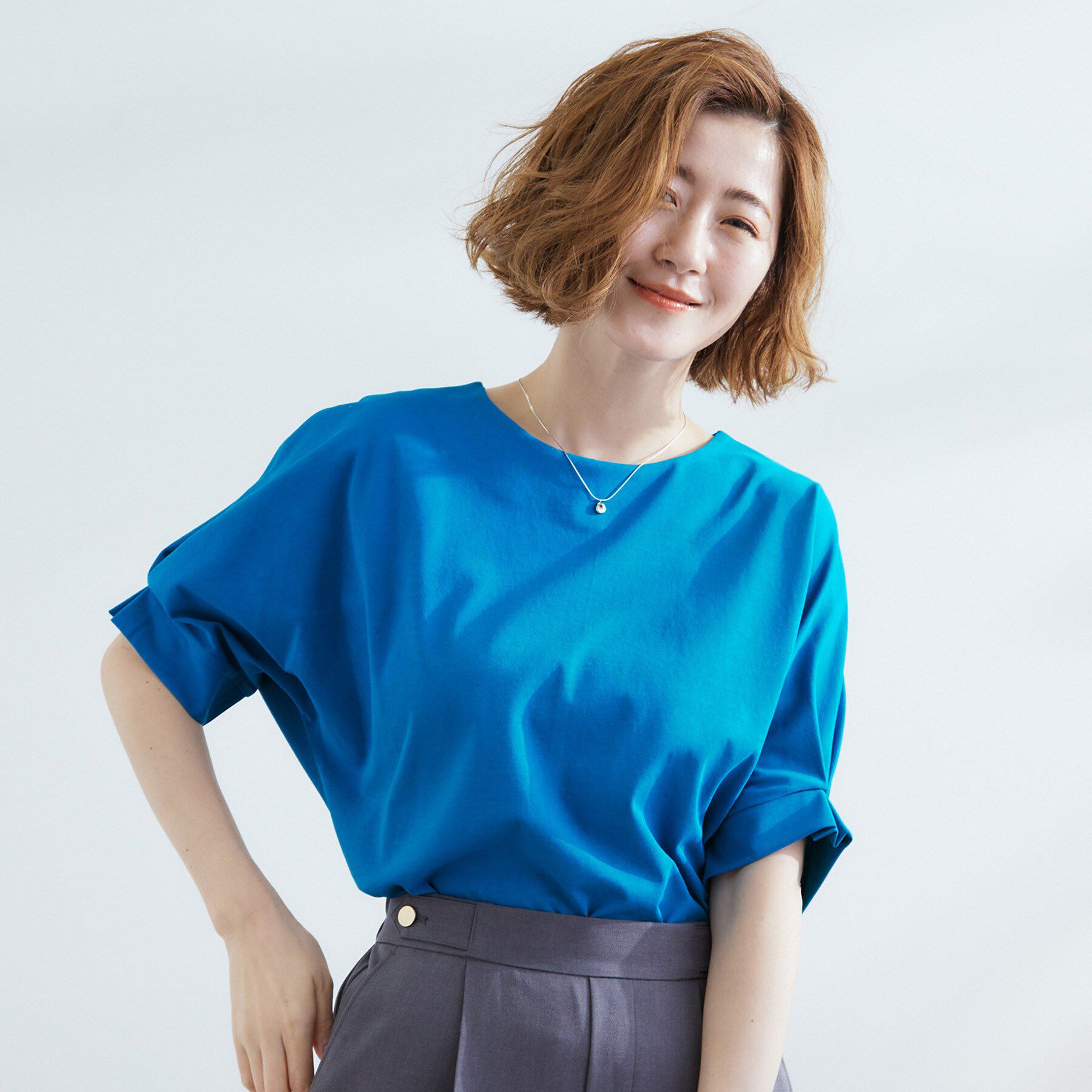 grove「【UVカット/ひんやり/二の腕カバー】タックドルマンプルオーバー」|Tシャツ・カットソー|ブルー(092)