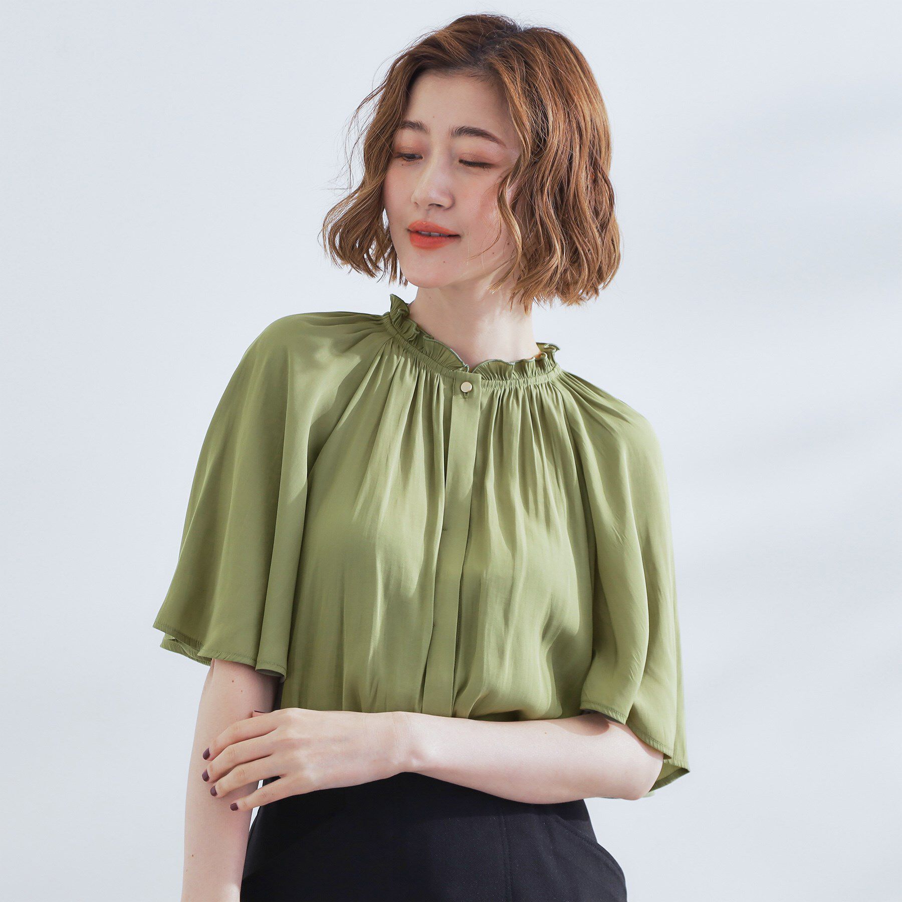 grove「【洗える/お仕事/二の腕カバー】ヴィンテージサテンブラウス」|シャツ・ブラウス|