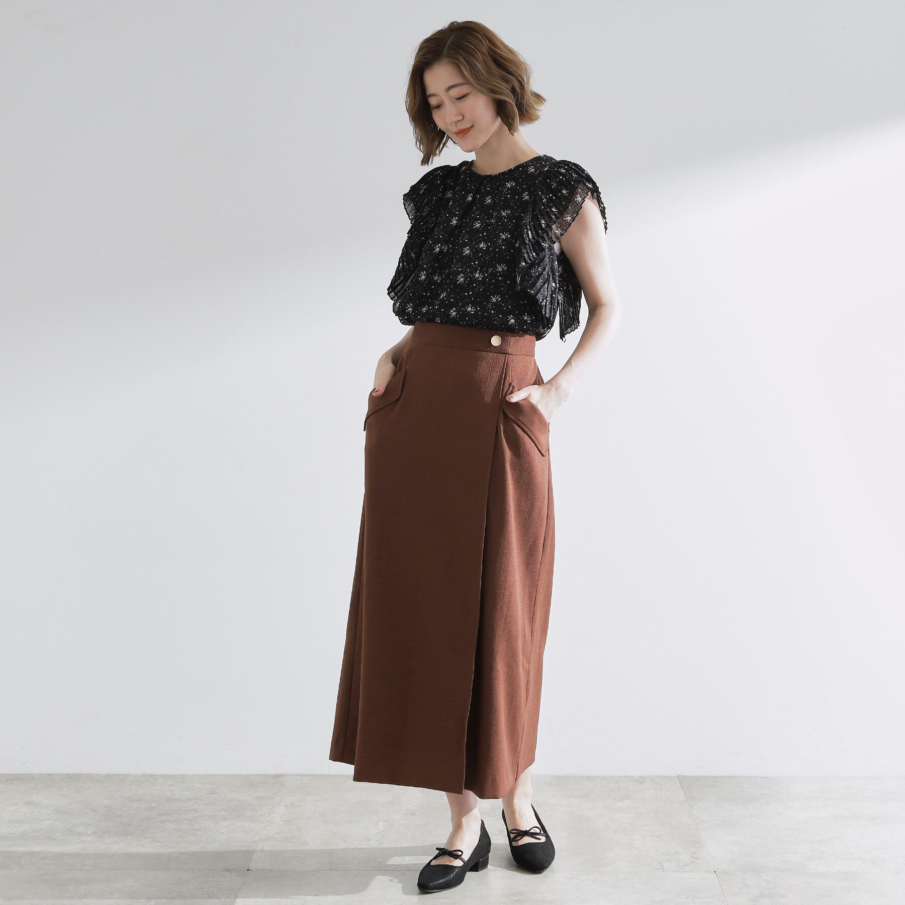 grove「プリーツが彩る 華やか花柄ブラウス」|シャツ・ブラウス|