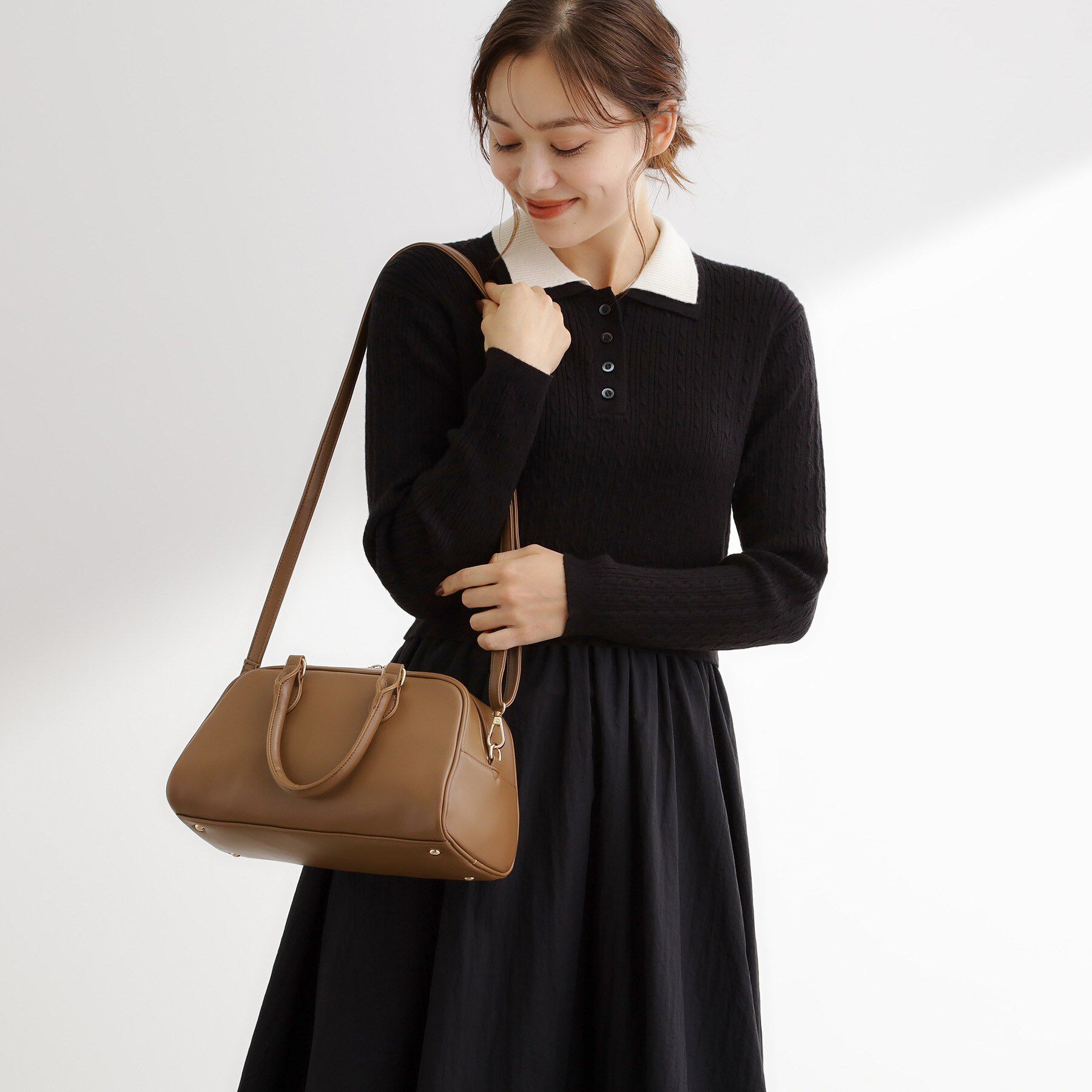 grove「スクエアシック2WAYボストン」|ボストンバッグ|モカブラウン(042