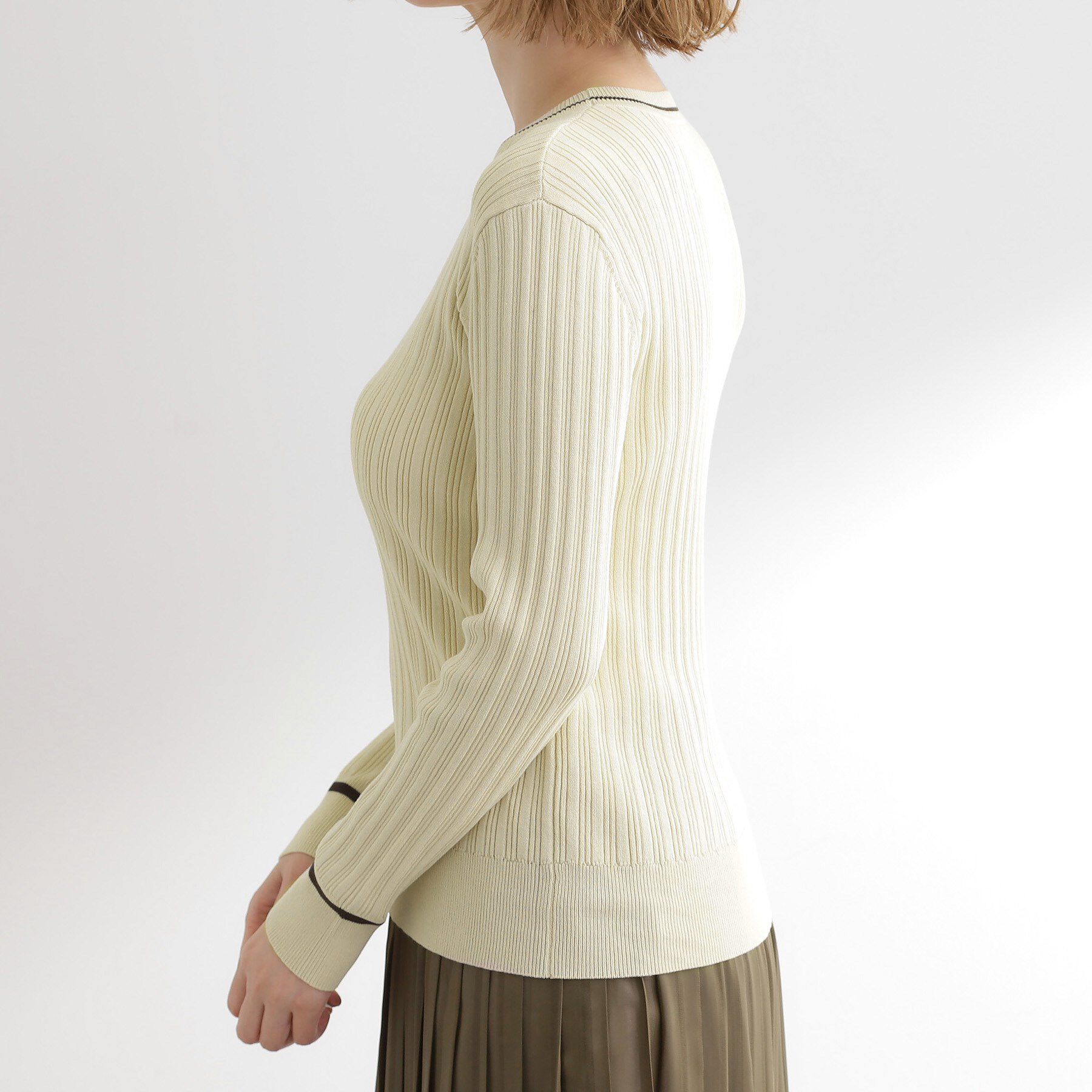 grove「【毛玉軽減】配色ラインランダムリブニット」|ニット・セーター|