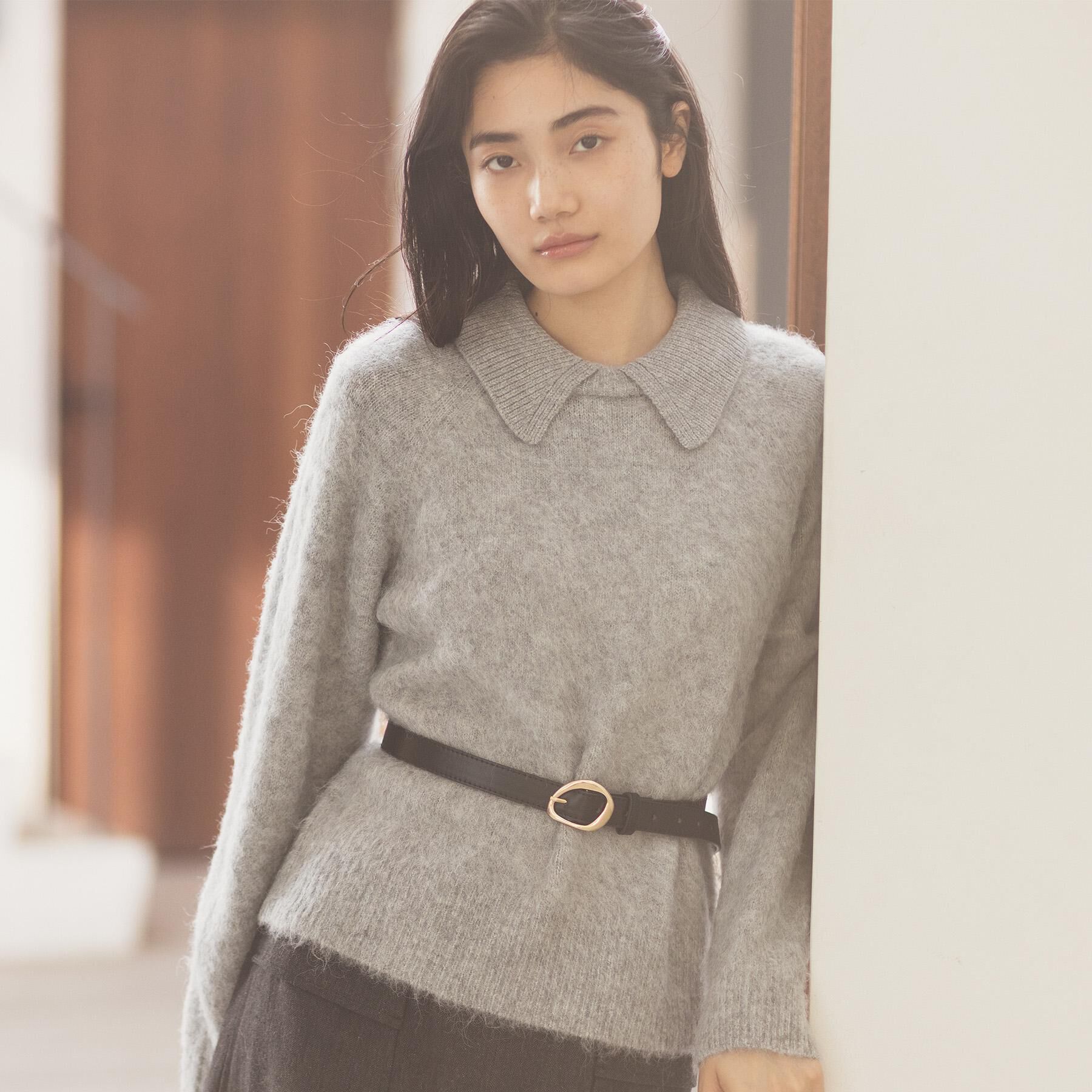 grove「異素材ビッグカラーニット」|ニット・セーター|