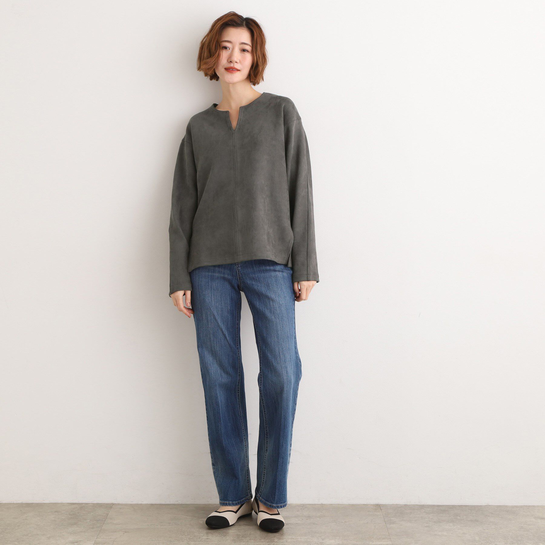 grove「スエード調キーネックプルオーバー」|Tシャツ・カットソー|