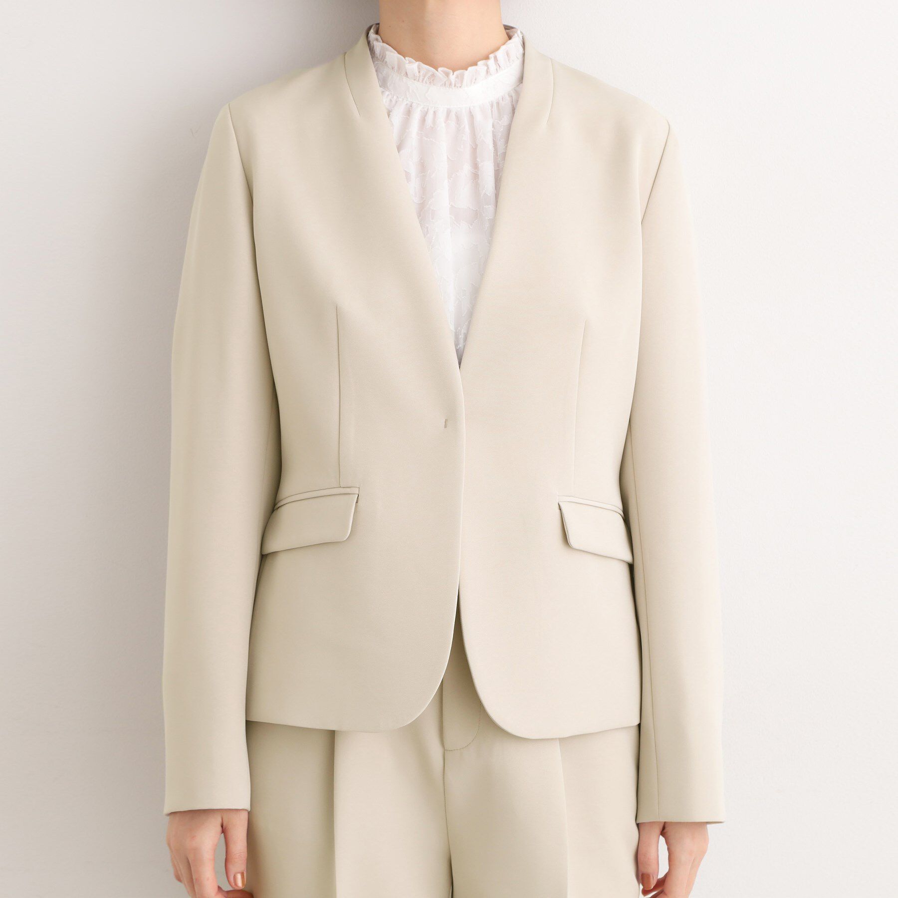 grove「【マシンウォッシュ／防シワ】Wクロスノーカラージャケット」|ノーカラージャケット|