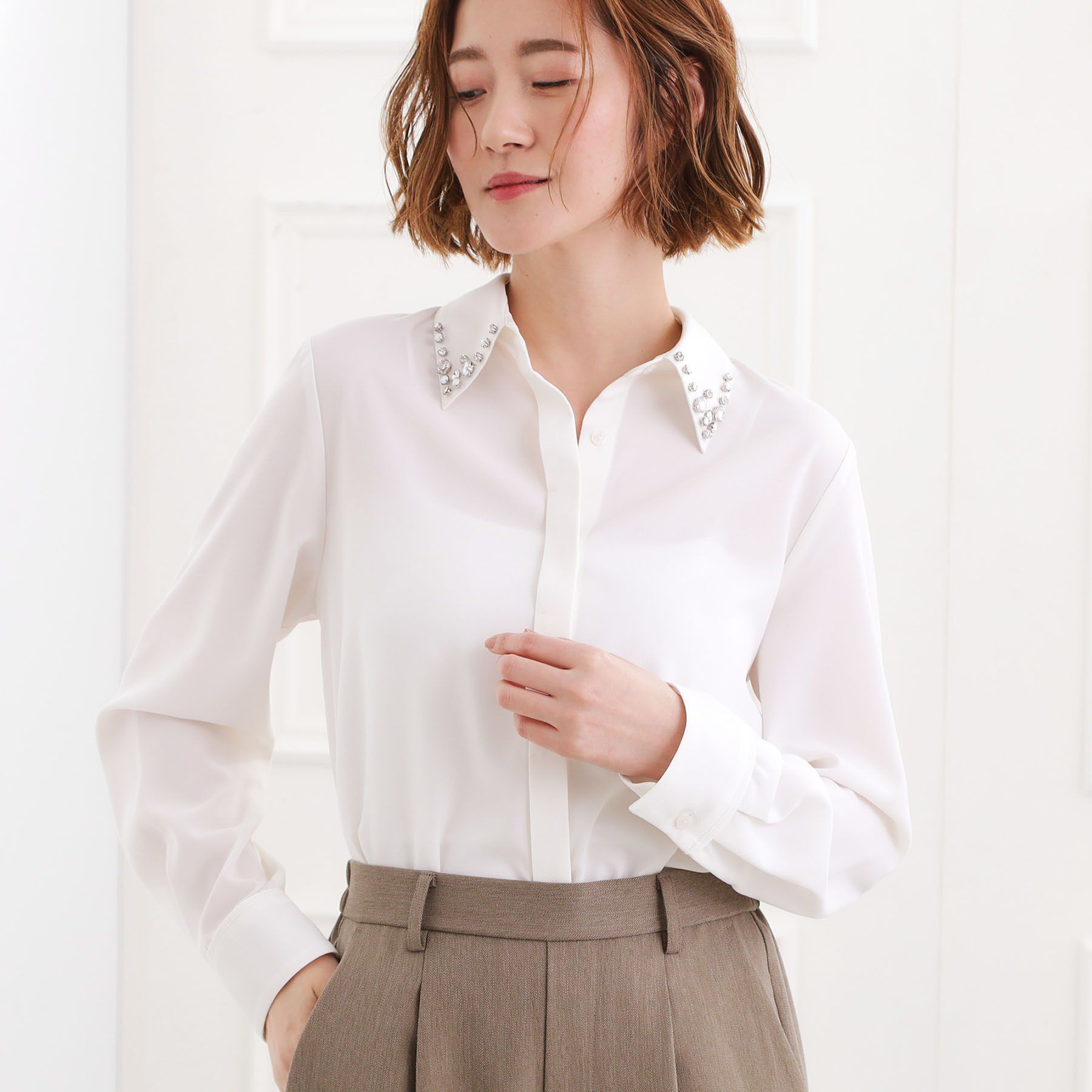 grove「ビジューカラー とろみシャツ」|シャツ・ブラウス|オフホワイト(003