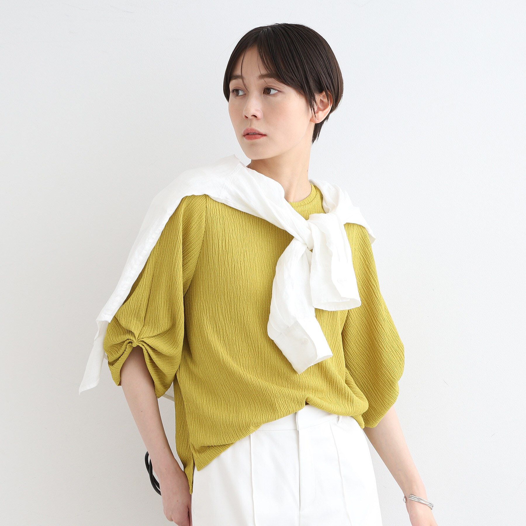 INDIVI「【洗える／UVケア／凹凸素材】タックスリーブトップス」|Tシャツ・カットソー|