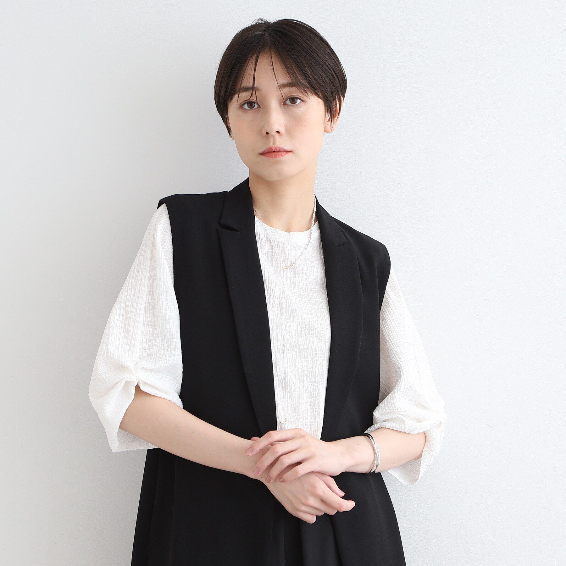 INDIVI「【洗える／UVケア／凹凸素材】タックスリーブトップス」|Tシャツ・カットソー|