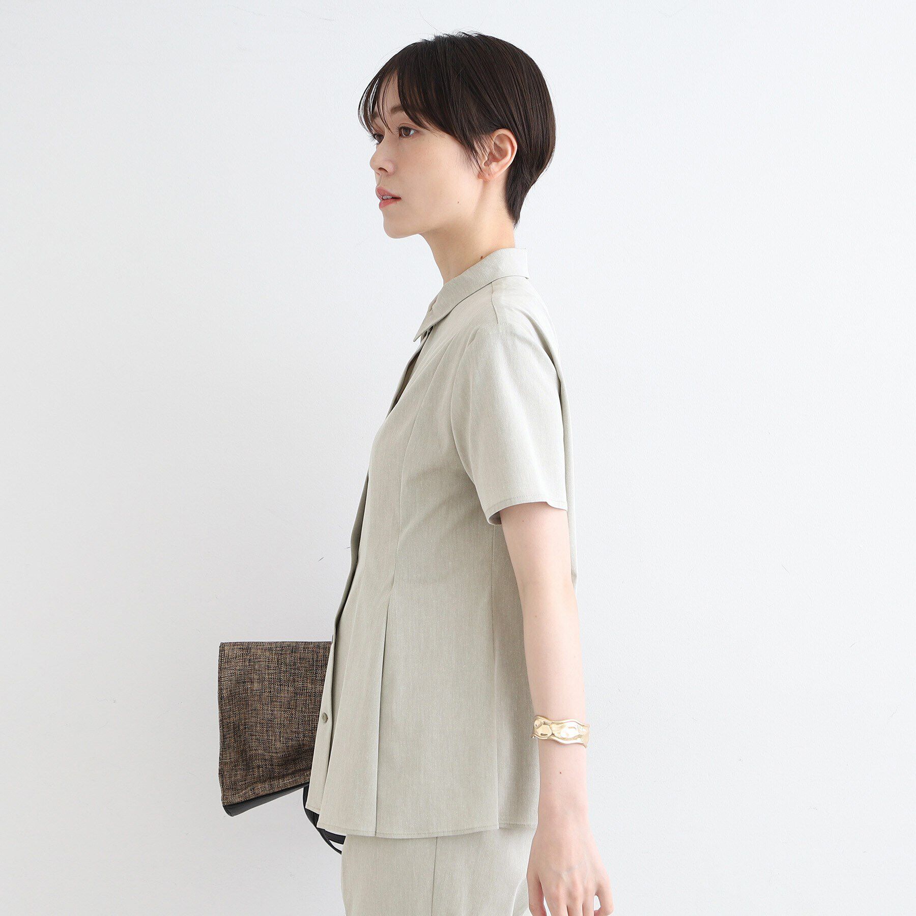 INDIVI「【洗える／UVケア／接触冷感／SETUP可能】麻混切り替えデザインブラウス」|シャツ・ブラウス|