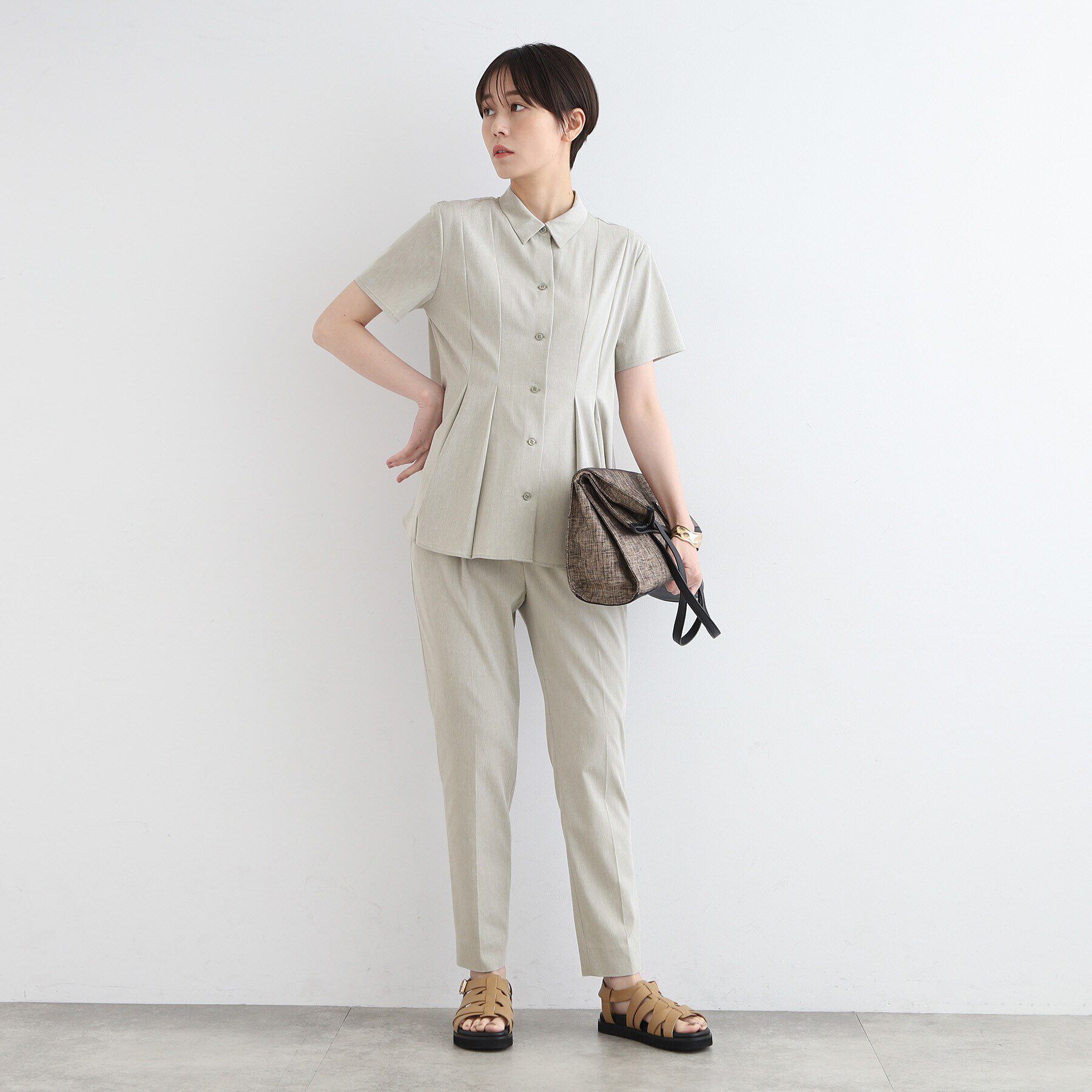 INDIVI「【洗える／UVケア／接触冷感／SETUP可能】麻混切り替えデザインブラウス」|シャツ・ブラウス|