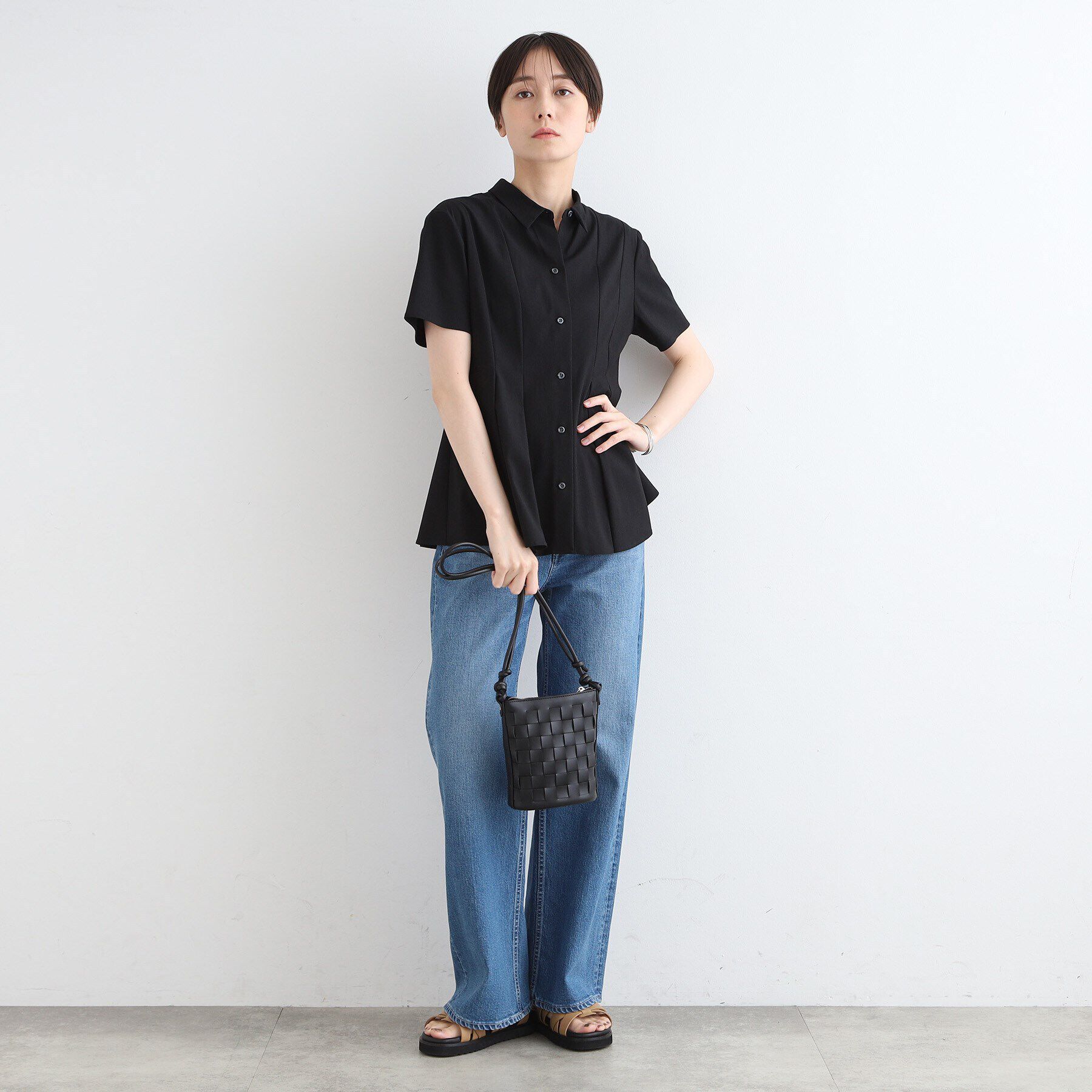 INDIVI「【洗える／UVケア／接触冷感／SETUP可能】麻混切り替えデザインブラウス」|シャツ・ブラウス|