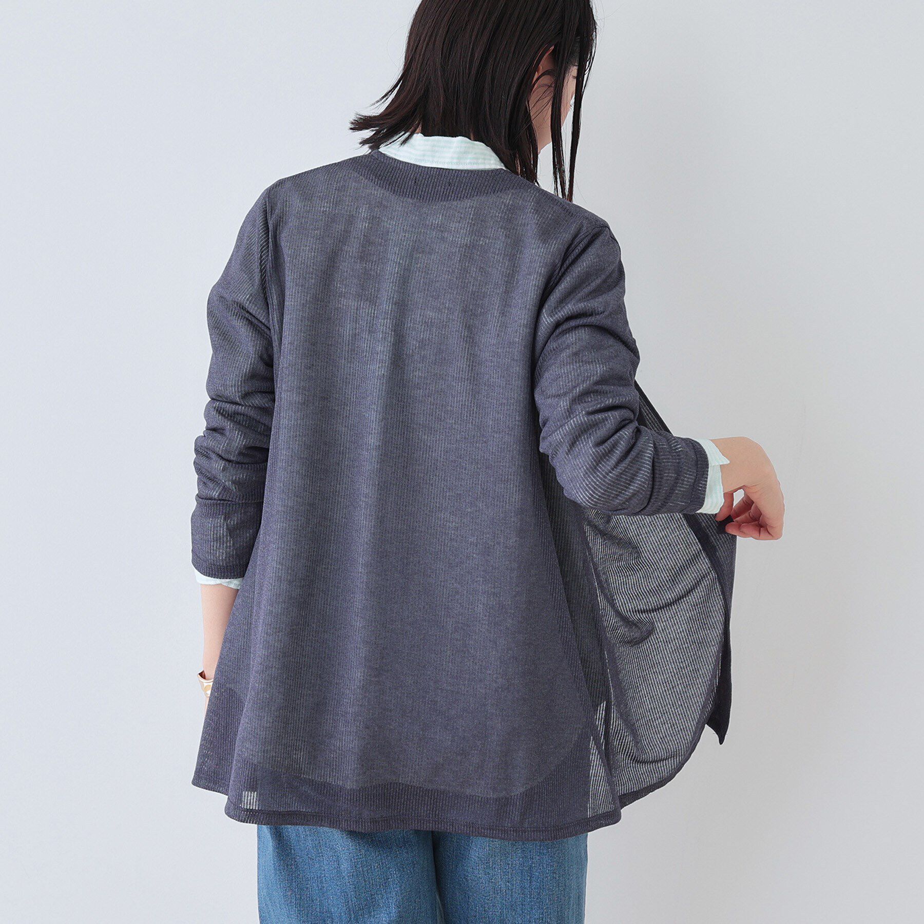 INDIVI「【洗える／シアーストライプ柄】着流しジャージカーディガン」|カーディガン|