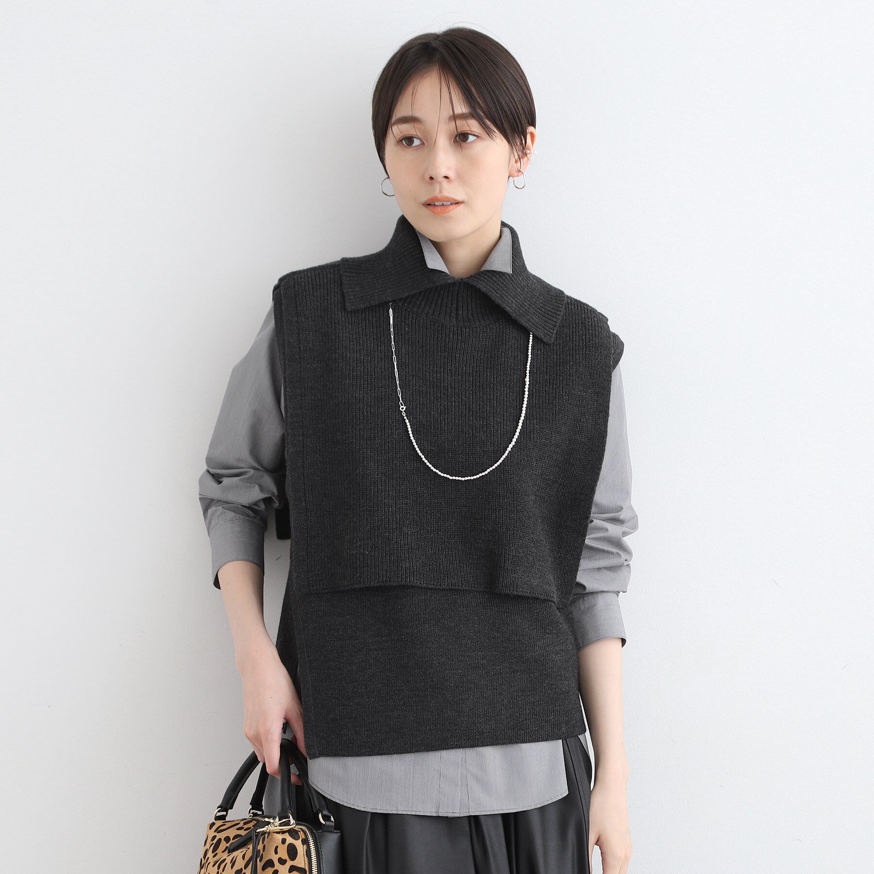 INDIVI「【洗える／2WAY】タートルネックニットケープ」|ニット・セーター|チャコールグレー(9