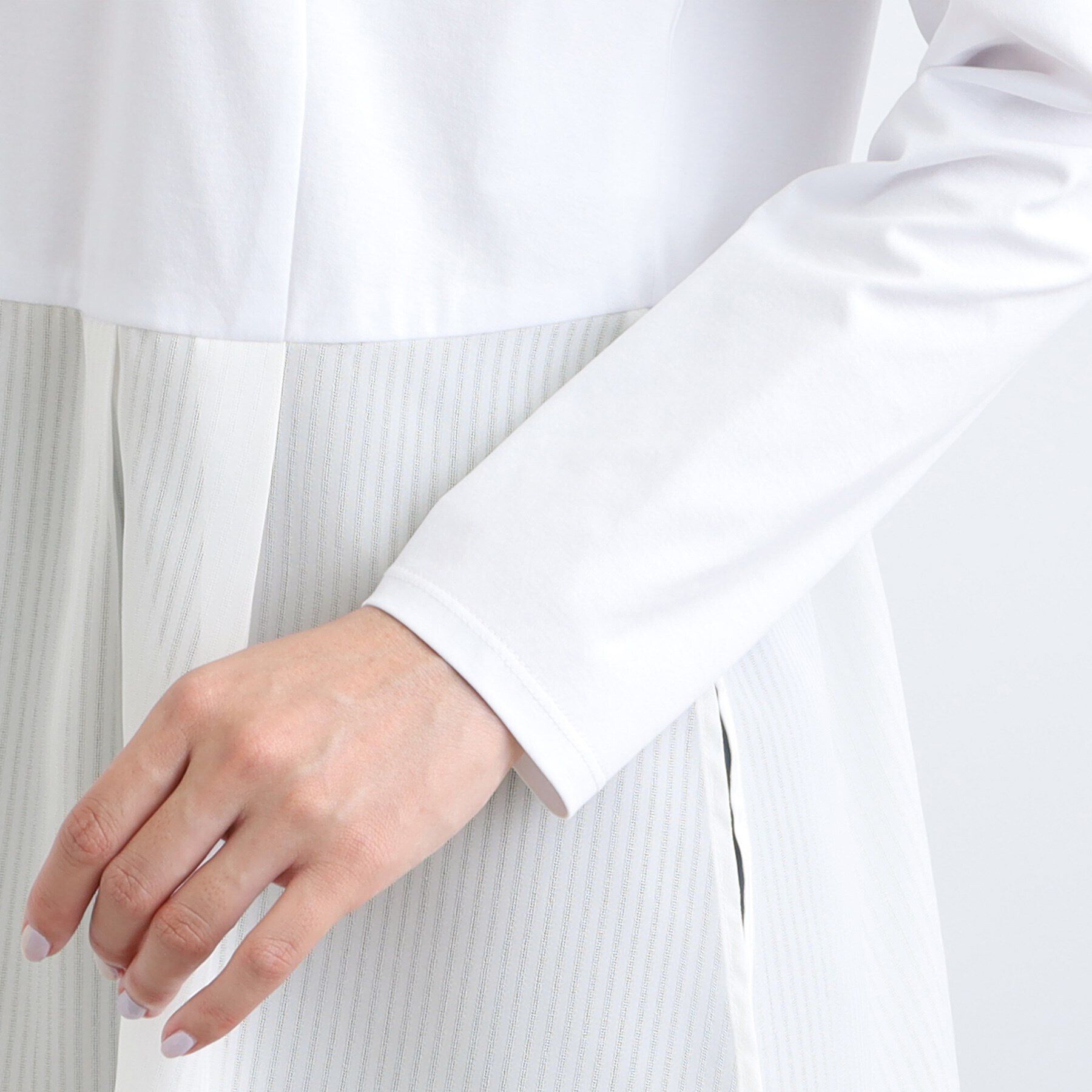 INDIVI「【洗える】透かしストライプコンビトップス」|Tシャツ・カットソー|