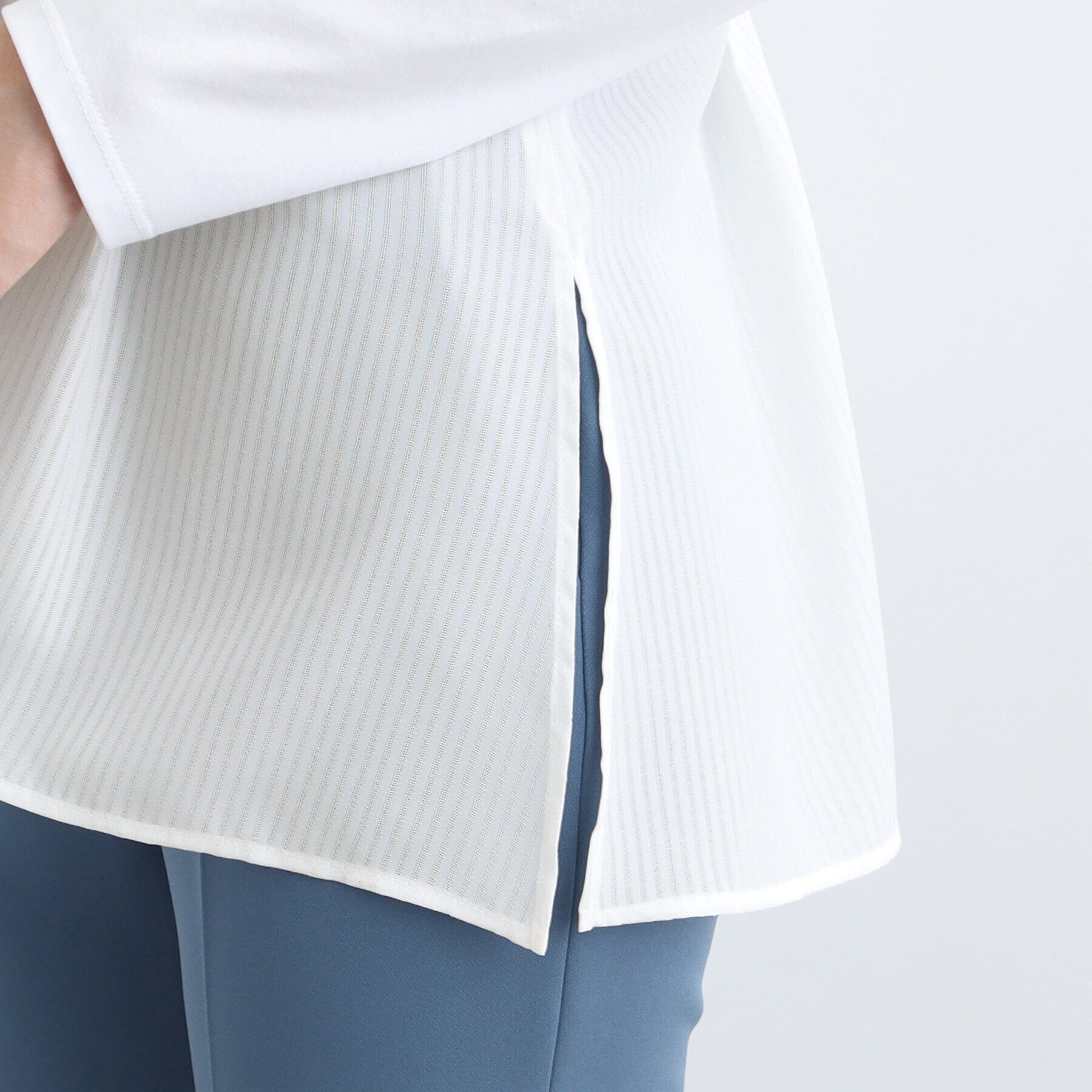 INDIVI「【洗える】透かしストライプコンビトップス」|Tシャツ・カットソー|