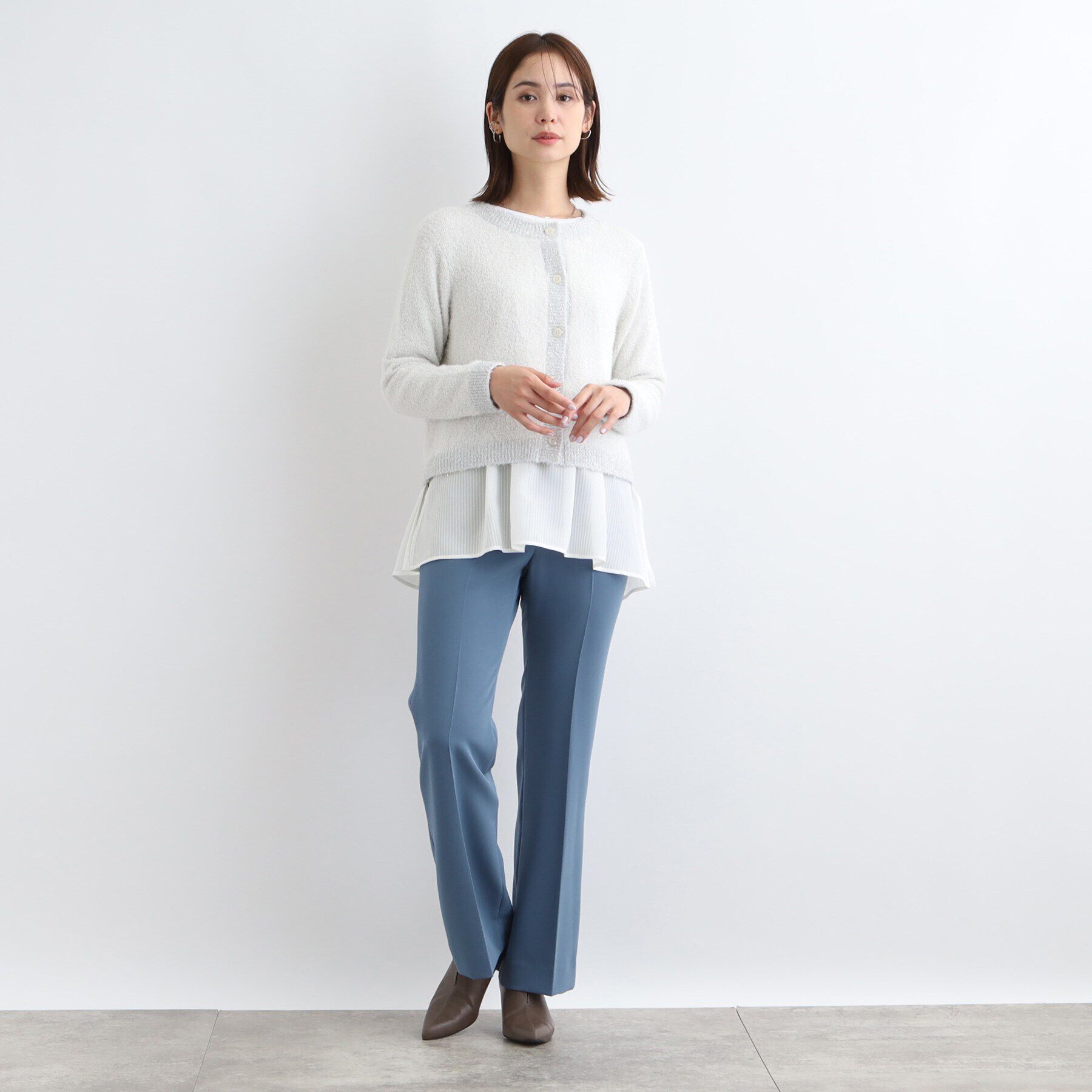 INDIVI「【洗える】透かしストライプコンビトップス」|Tシャツ・カットソー|