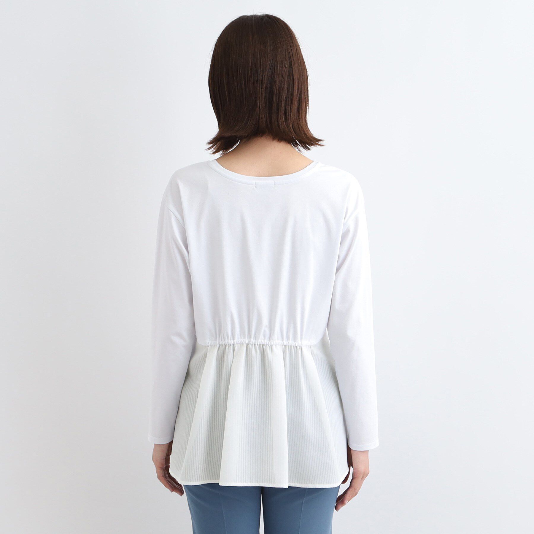 INDIVI「【洗える】透かしストライプコンビトップス」|Tシャツ・カットソー|