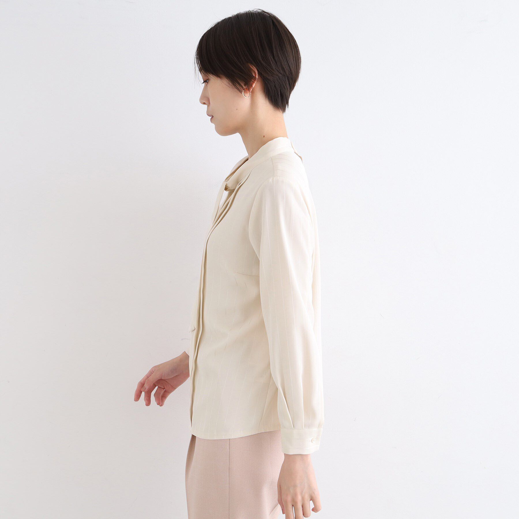 INDIVI「【洗える】シアーストライプ柄ボウタイブラウス」|シャツ・ブラウス|